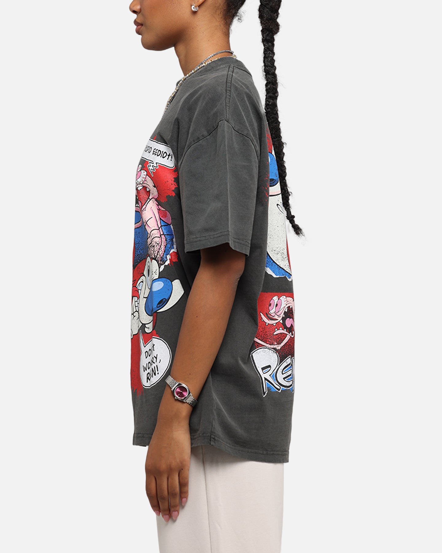 Vintage Nickelodeon Ren & Stimpy Graphic T-Shirt - Black Distressed Heavy Cotton Tee for Men & Women - Perfect for Casual Wear, Cosplay & 90s Cartoon Fans