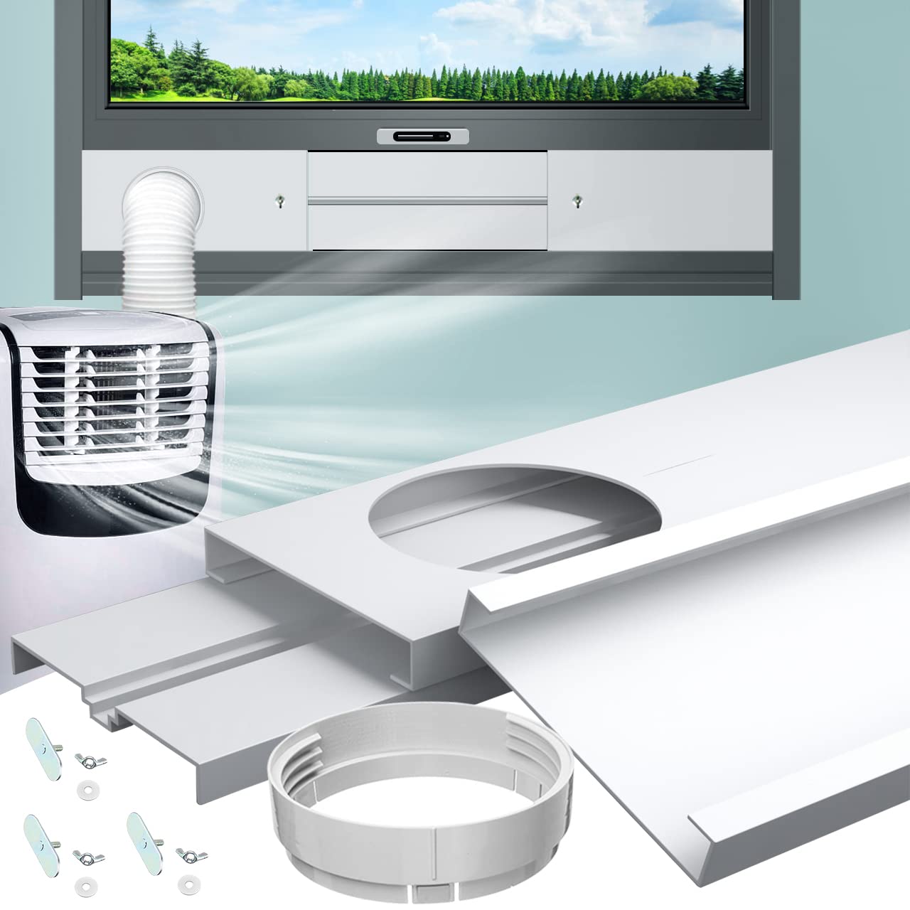 Gulrear Universal Portable Air Conditioner Window Vent Kit - 3 Adjustable Slide Seal Plates & 5.9