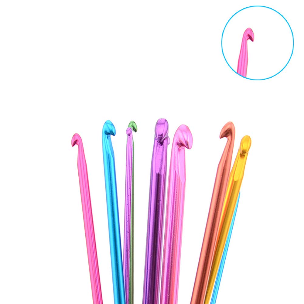 GSHLLO 12-Piece Aluminum Crochet Hooks Set - Ergonomic Knitting Needles for Yarn Weaving & Craft Projects | Perfect for Beginners & Professional Knitters