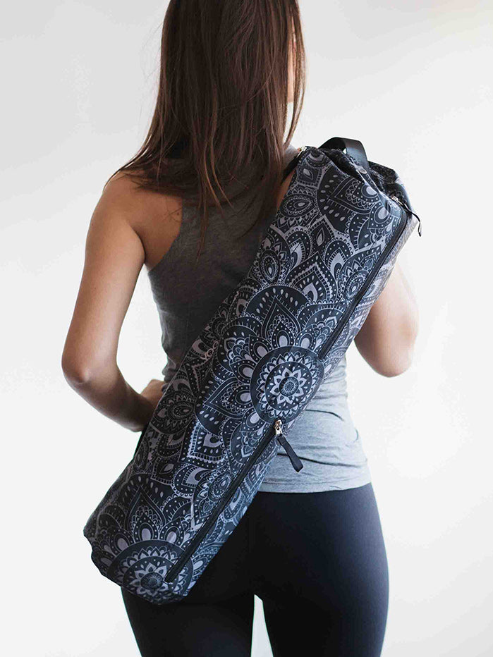 Eco-Friendly Yoga Mat Bag with Mandala Design - Charcoal Black for Yoga, Pilates & Gym - Perfect for Travel & Storage