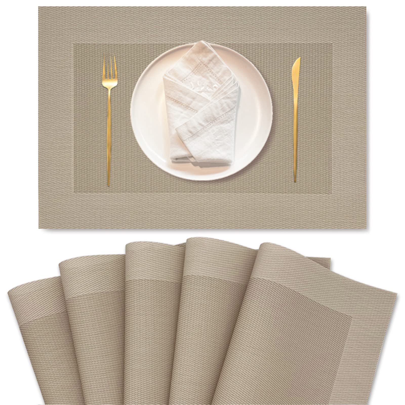 6-Pack PVC Heat-Resistant Placemats Set - Double Sided Washable & Easy Clean Table Mats for Dining, Kitchen, Restaurant - Perfect for Everyday Meals, Dinner Parties & Holiday Gatherings (Soil Ash Color)