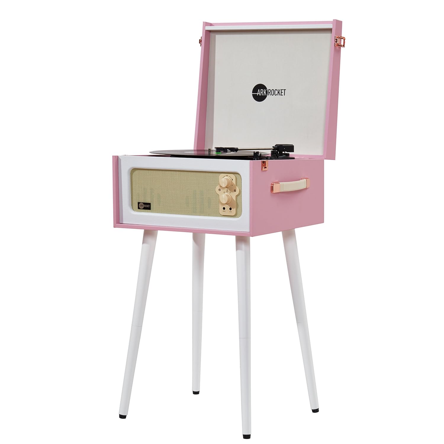 Arkrocket Discovery II 3-Speed Bluetooth Vinyl Record Player - Retro Wireless Turntable with Built-in Speakers, Removable Legs (Pink/White) - Perfect for Home Decor, Vintage Music Lovers & Gift Giving