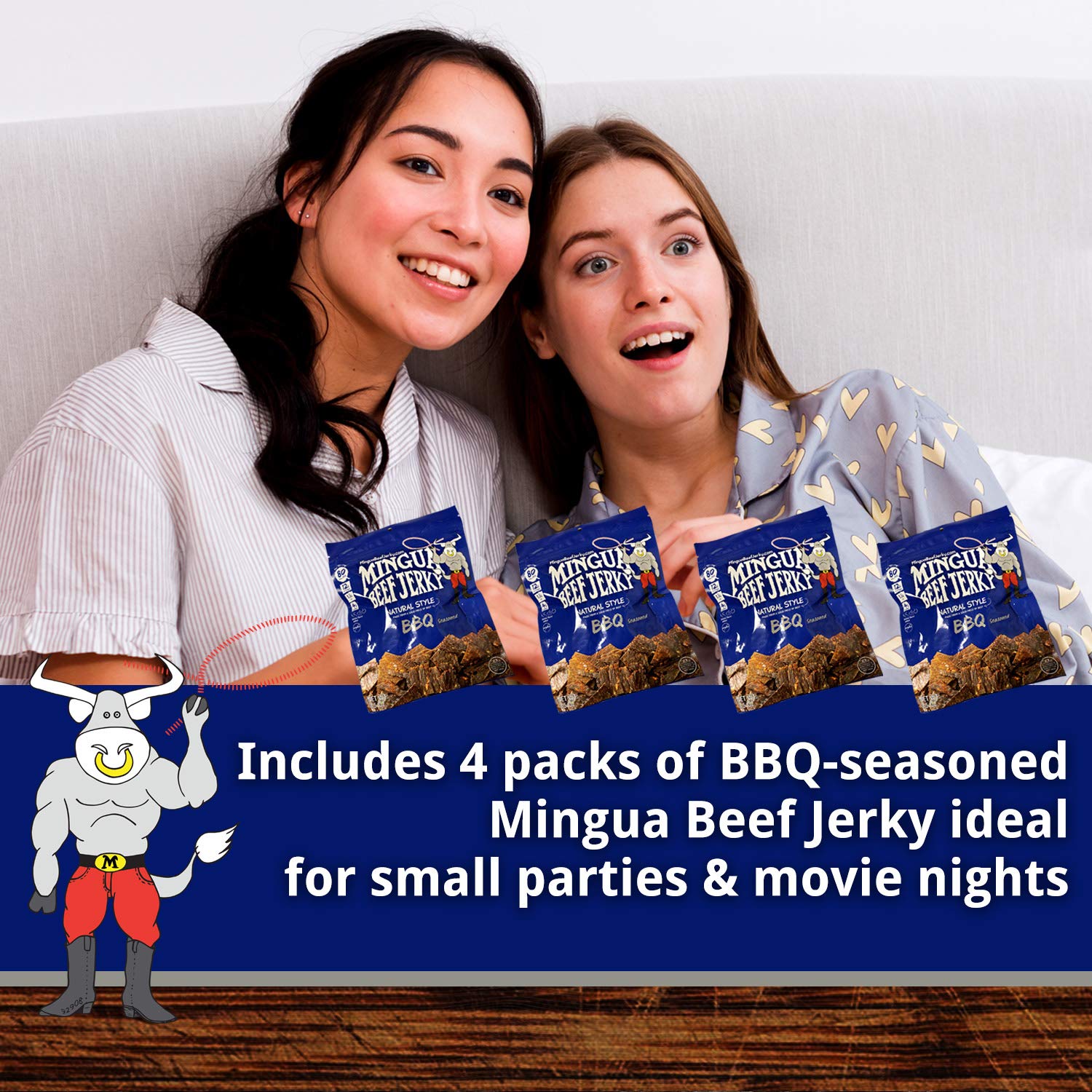 Mingua Beef Jerky BBQ-Flavored - Nitrate-Free, Gluten-Free Dried Meat Snacks - 100% US Premium Beef (4 Pack, 3.5oz Bags) - High Protein Keto Snack for Camping, Hiking & Road Trips