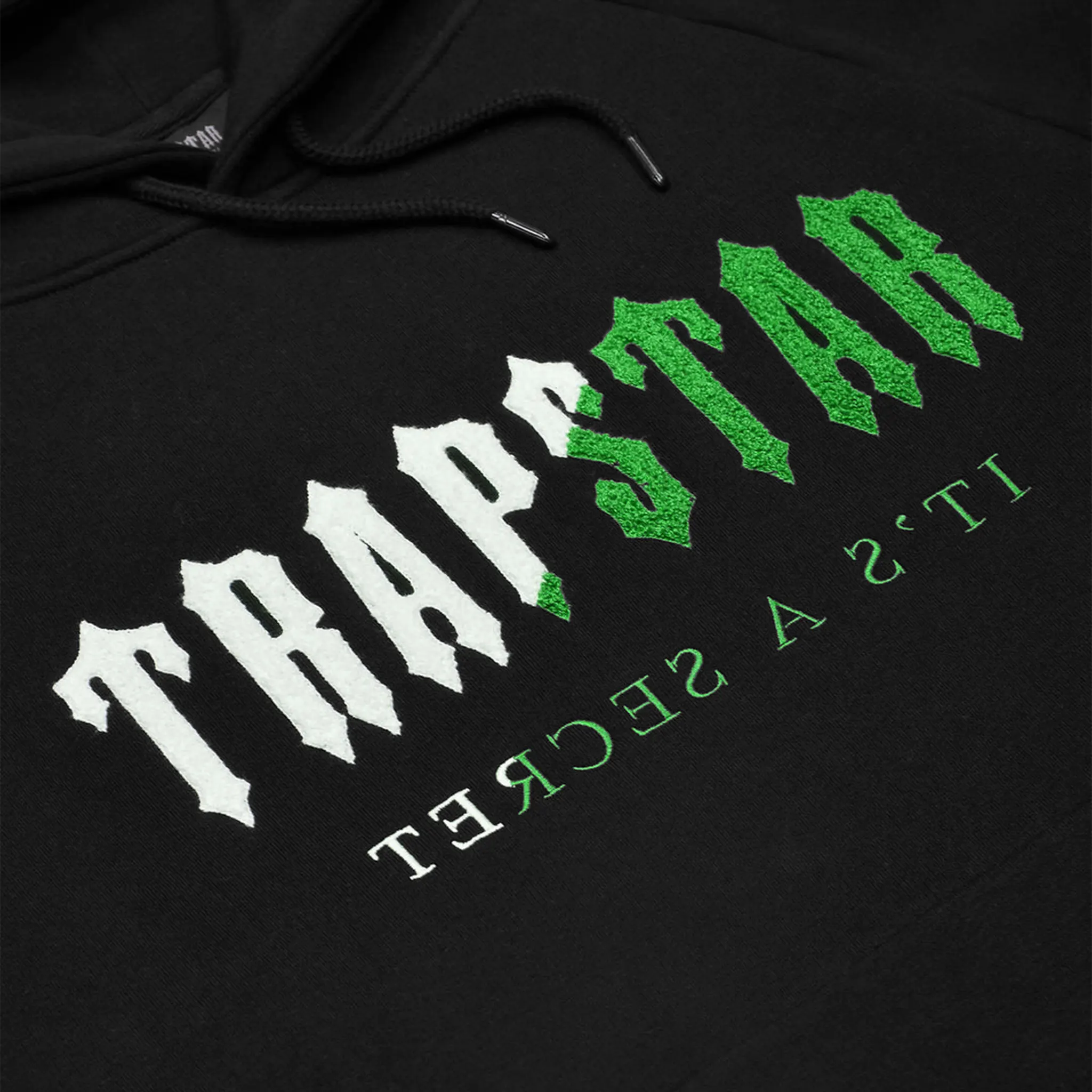 Trapstar Chenille Decoded Black Green Tracksuit for Men - Stylish Hoodie & Joggers Set - Perfect for Streetwear, Gym & Casual Outfits