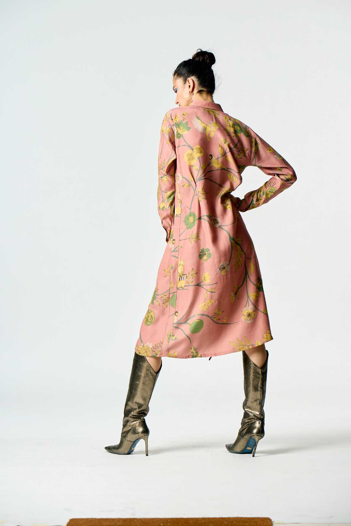Elegant Pleated Muga Satin Silk Rose Dress for Women | Perfect for Weddings, Parties & Special Occasions