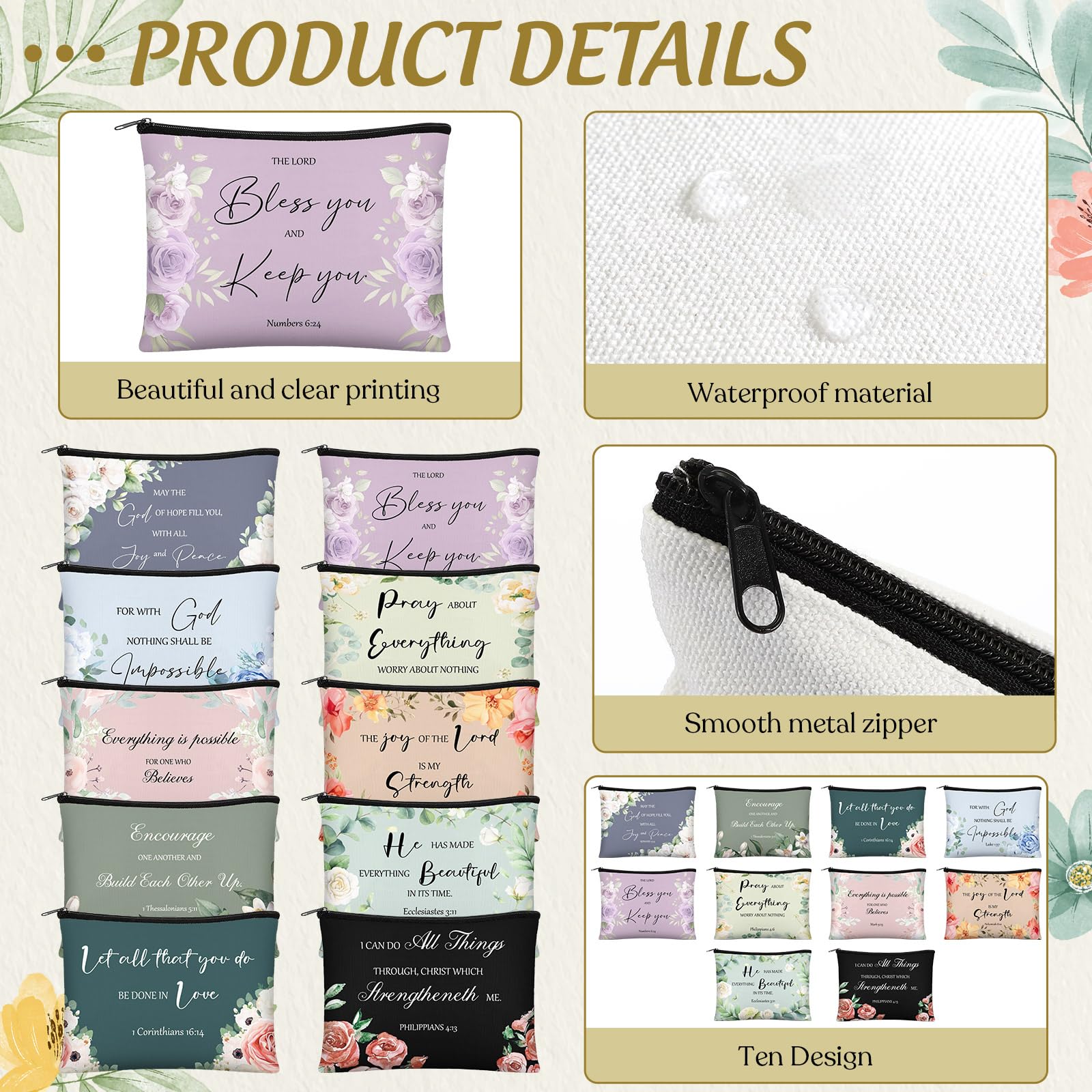 30 Pcs Christian Gift Set for Women - Inspirational Bible Verse Cosmetic & Makeup Bags with Zipper - Perfect for Mother's Day, Travel, Church, Bible Study (Morandi Style) - Great Gift for Mom, Sister & Religious Women