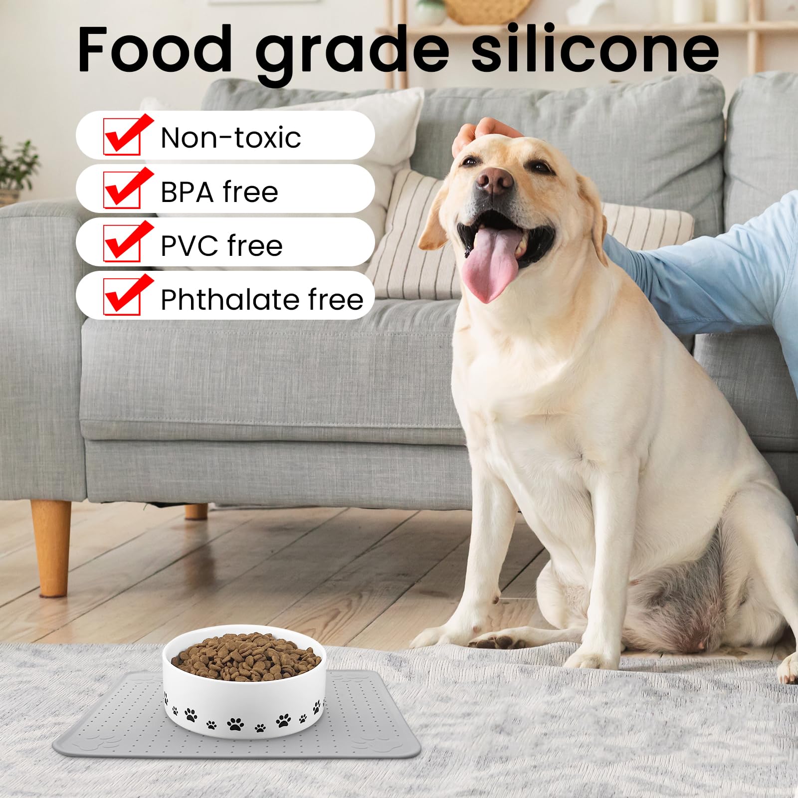 Waterproof Non-Slip Silicone Pet Placemat for Dogs & Cats - 13x13 Inch Grey Feeding Mat to Prevent Food & Water Spills - Perfect for Small & Medium Pets - Ideal for Kitchen, Dining Area & Travel Use