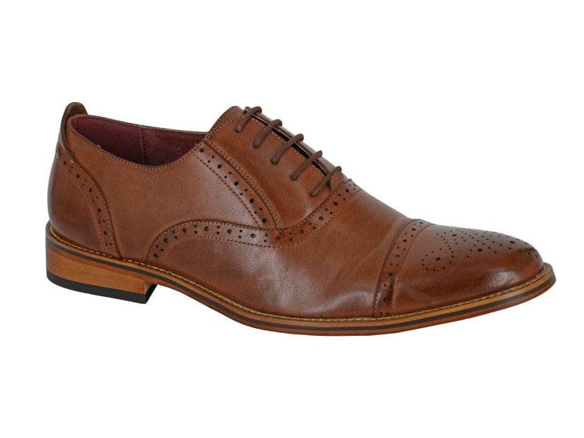 Goor Men's Mid Brown Burnished Capped Toe Oxford Brogue Dress Shoes - Classic Formal & Business Attire for Office & Weddings