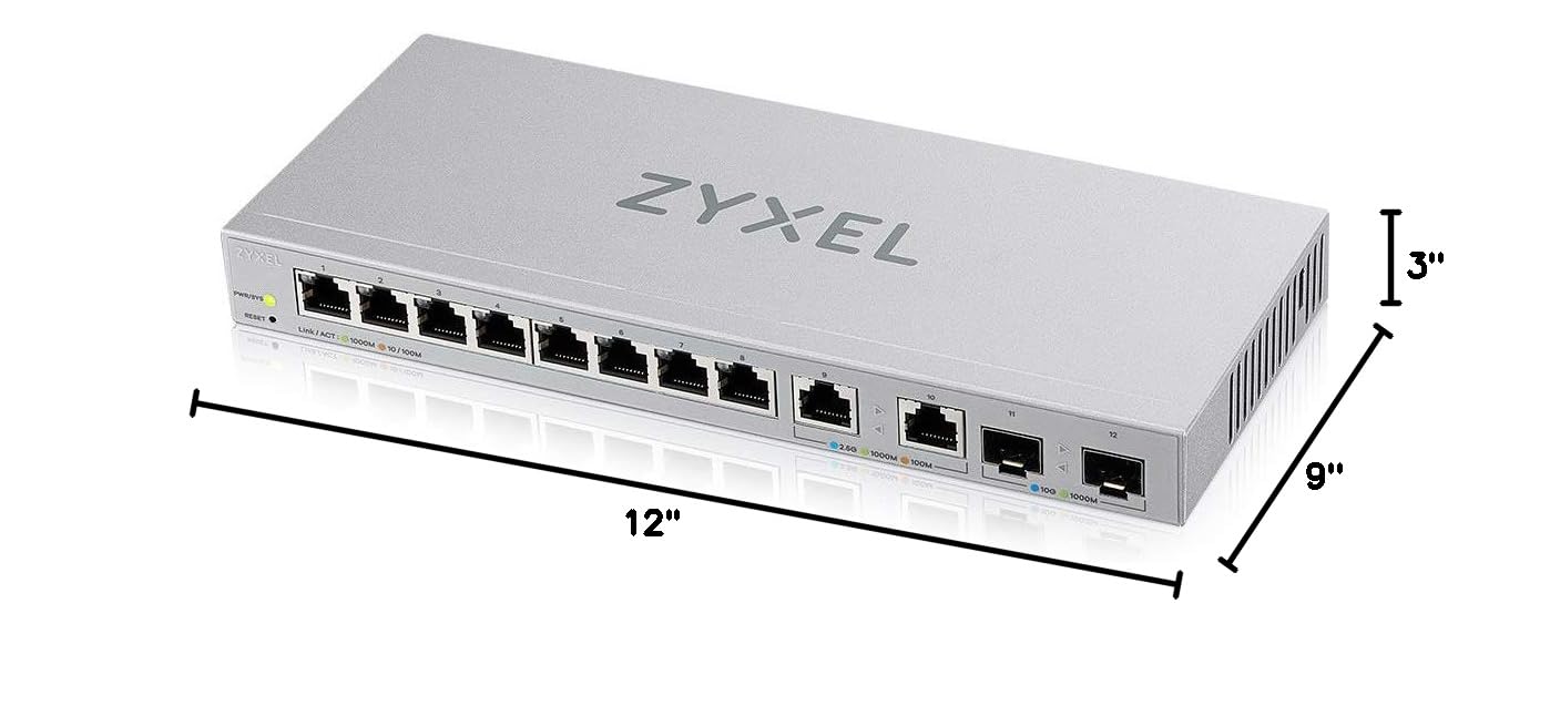 Zyxel XGS1210-12 12-Port Multi-Gigabit Ethernet Switch with 2x 2.5G & 2x 10G SFP+ Ports - Web-Managed Network Switch for Home Office, Gaming & Small Business - Desktop or Wall Mountable