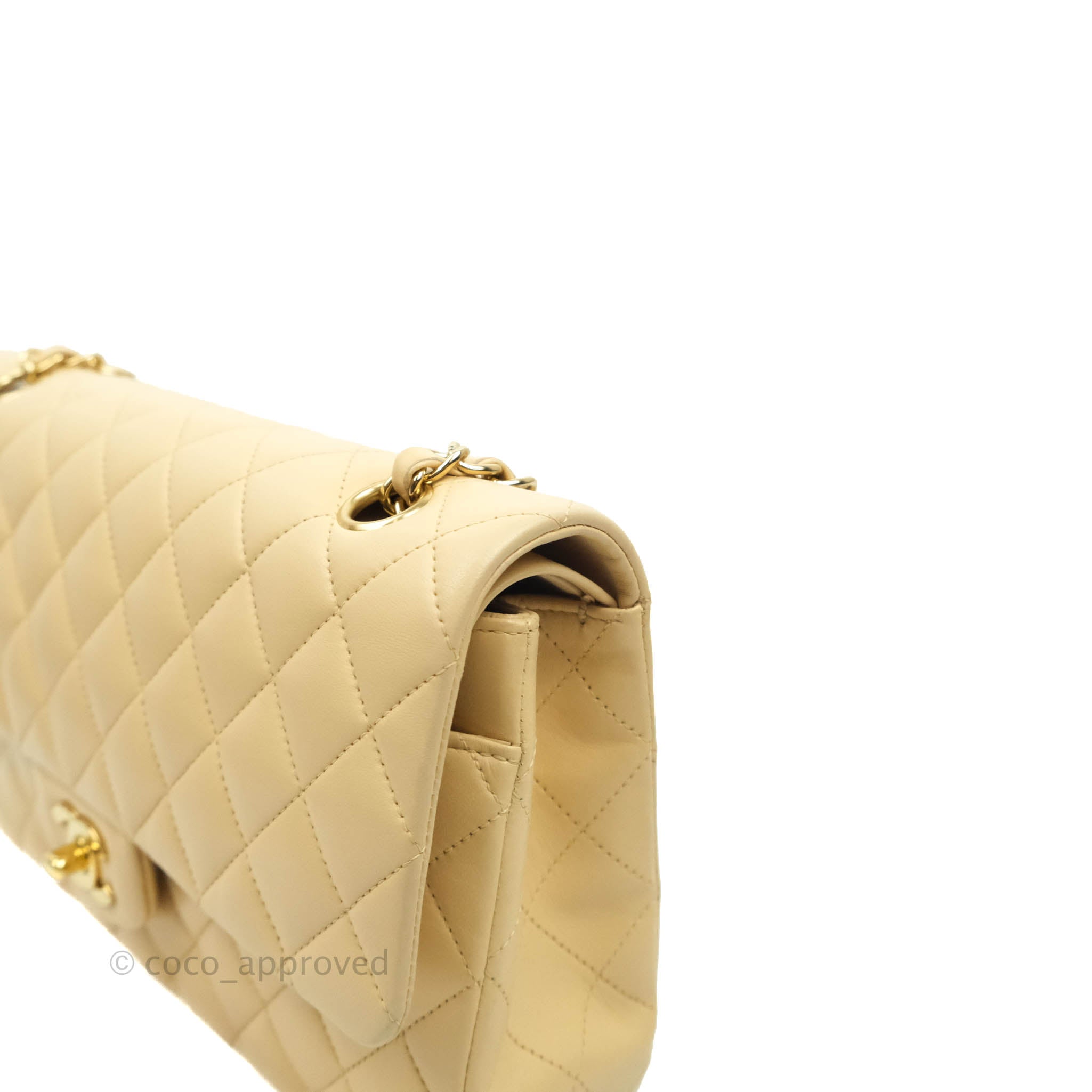 Chanel Classic Medium Double Flap Bag in Beige Lambskin Leather with Gold Hardware - Luxury Designer Handbag for Women, Perfect for Work, Date Night & Special Occasions