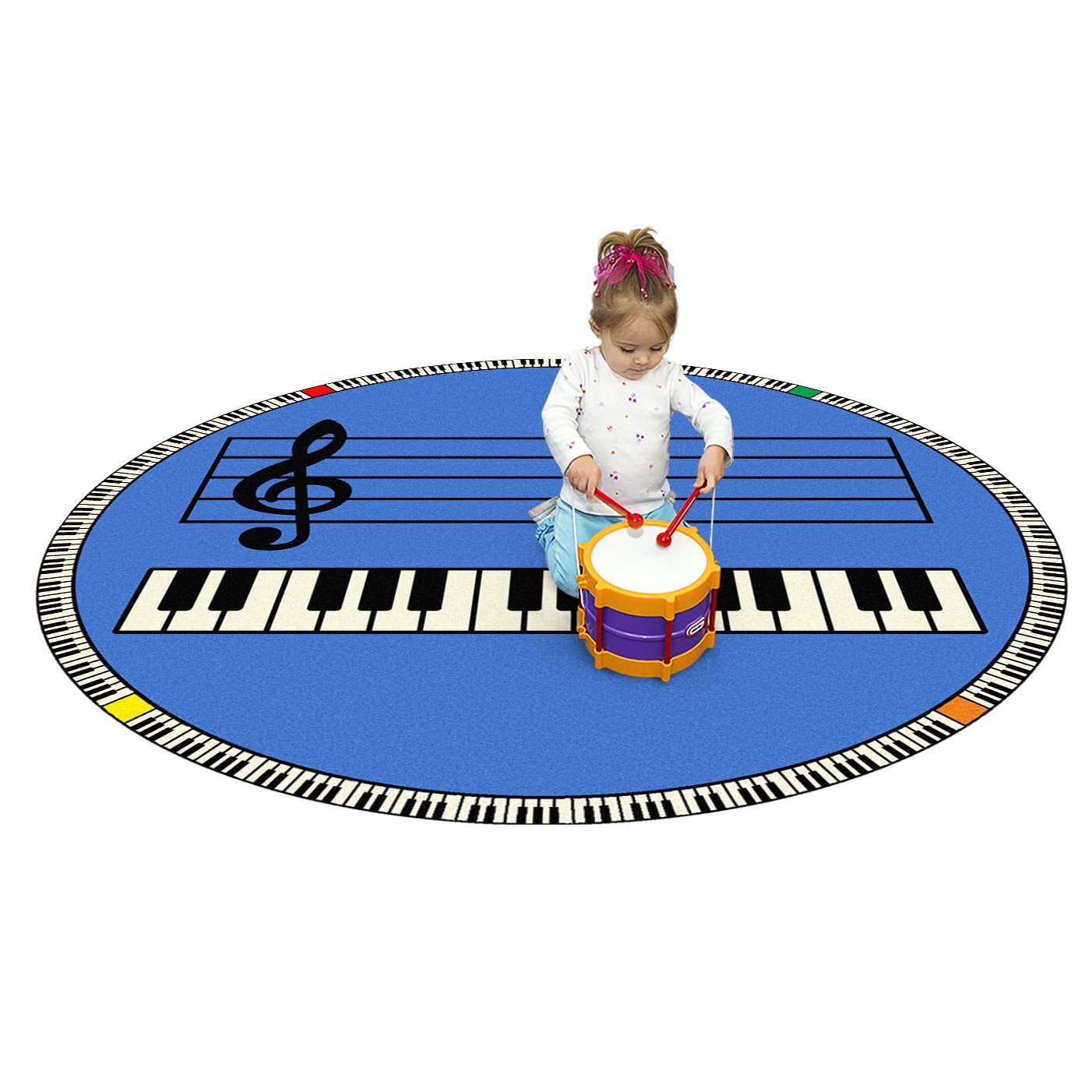 Joy Carpets Kid Essentials Music & Special Needs Play Along Rug - Blue with Piano Keys Design, 7'7