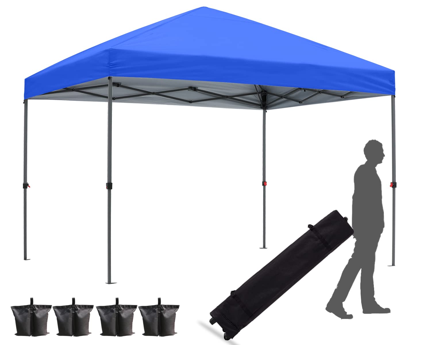 10x10 Pop Up Canopy Tent - Portable Beach & Backyard Shade with Wheeled Carry Bag, 4 Ropes, Stakes & Sandbags - Blue - Perfect for Outdoor Picnics, Camping & Beach Parties