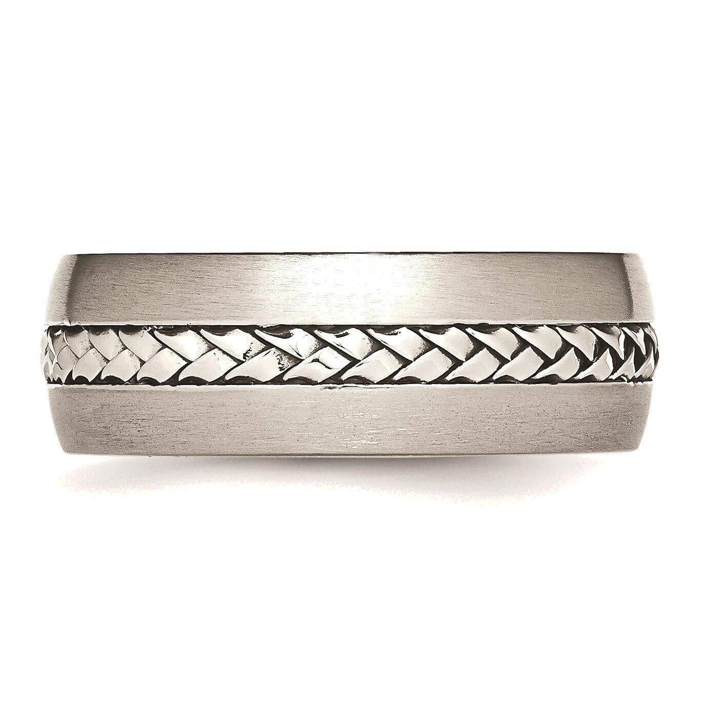 Bonyak Stainless Steel Braided Jewelry Band - 8.00mm Brushed & Polished Ring Size 7.5 - Durable Wedding, Anniversary & Fashion Jewelry for Men & Women