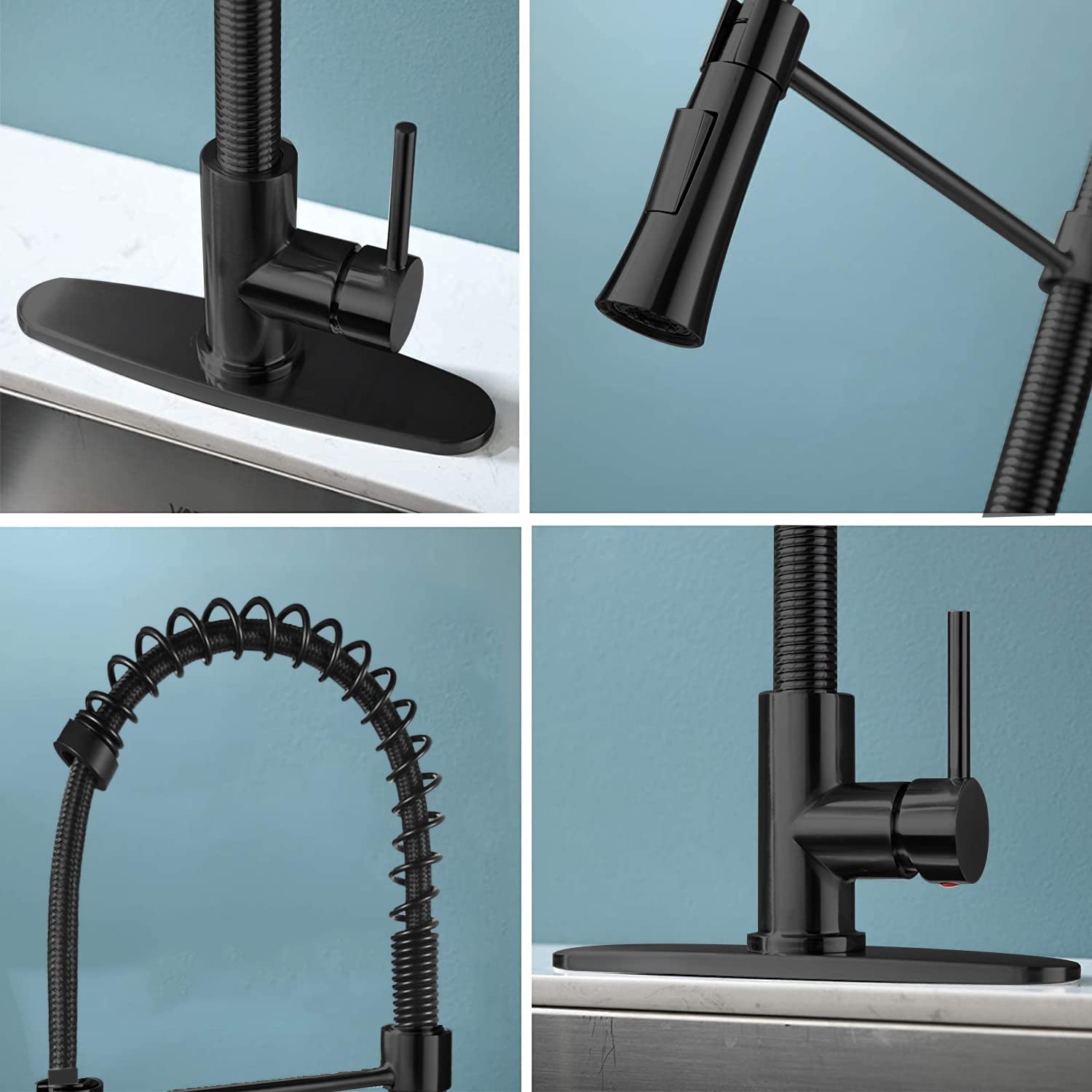 Stainless Steel Pull Down Kitchen Faucet - Single Handle Spring Sprayer for Farmhouse & Commercial Use