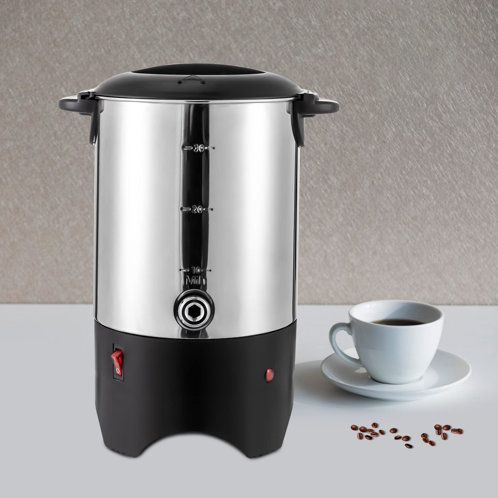 Commercial Coffee Maker 30 Cup (5.8OZ) Stainless Steel Large Coffee Dispenser - 1000W 110V Electric Coffee Percolator with Detachable Power Cord - Fast Brewing Hot Water Urn for Offices, Restaurants & Catering Events (Silver)