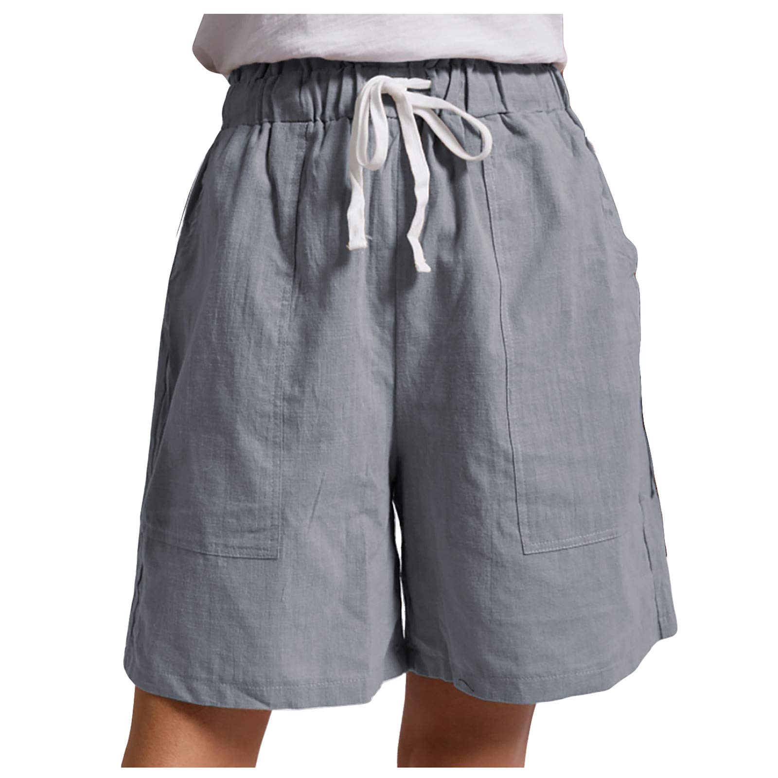 Treadyouth Women's Casual Elastic Waist Linen Shorts with Pockets - Loose Fit Summer Pants for Outdoor Activities, Travel & Relaxation