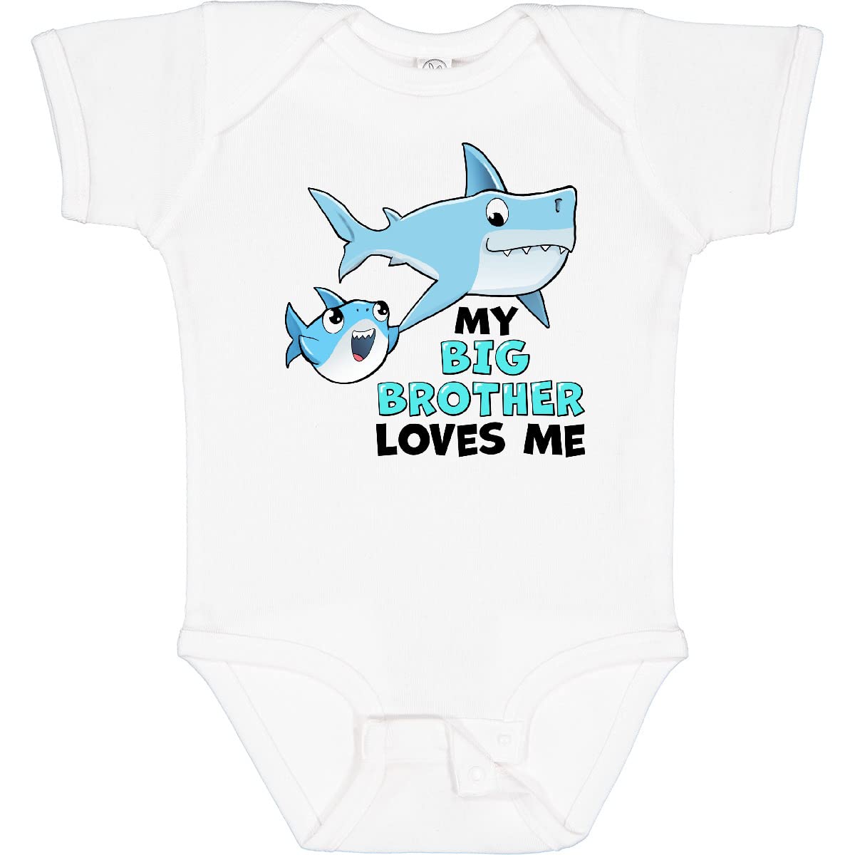Inktastic My Big Brother Loves Me with Cute Sharks Baby Bodysuit - Soft Cotton Infant Onesie for Newborns & Toddlers - Perfect Sibling Matching Outfit for Family Photos & Special Occasions