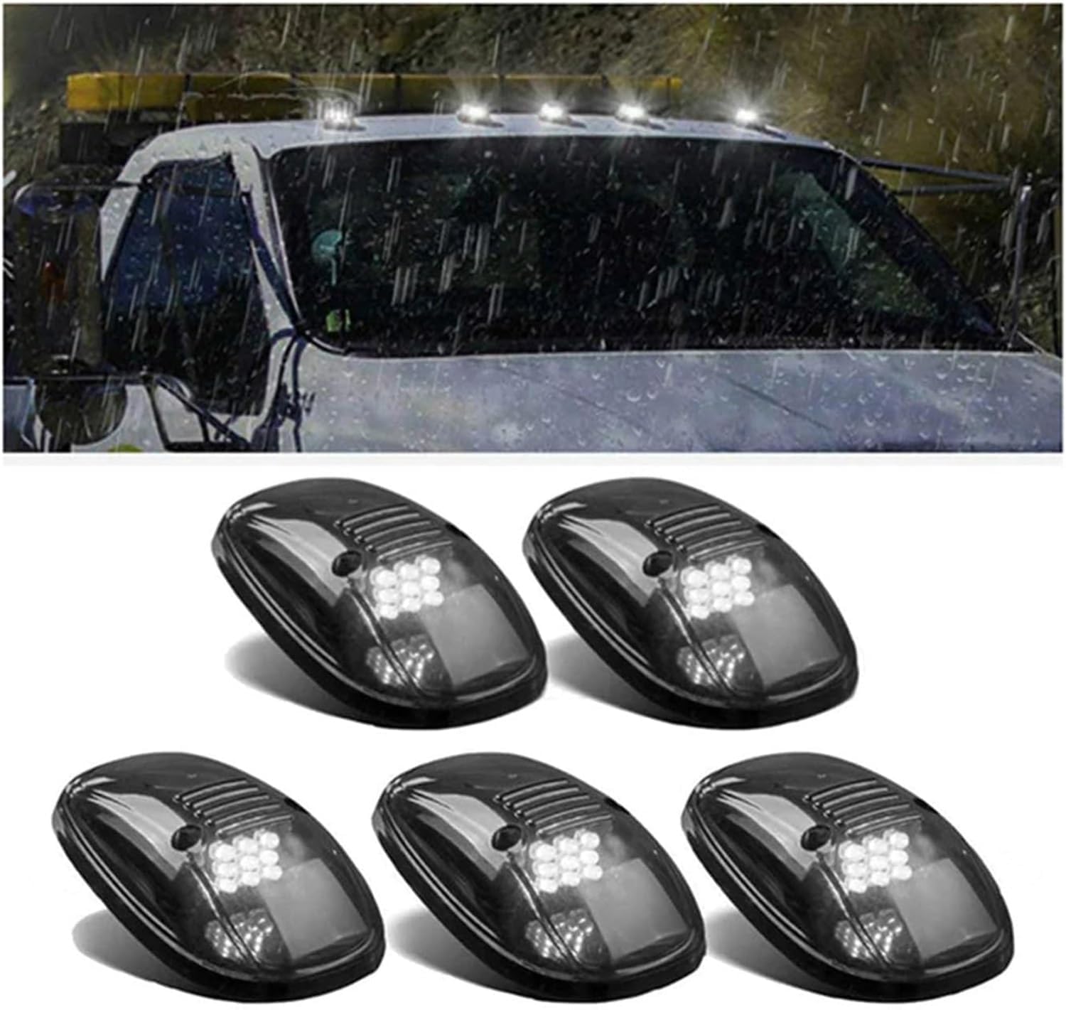 Lusebiy 5PCS Smoked LED Cab Roof Lights for Pickup Trucks - White Marker Running Lights for Enhanced Visibility & Safety - Perfect for Night Driving, Off-Road Adventures & Work Trucks