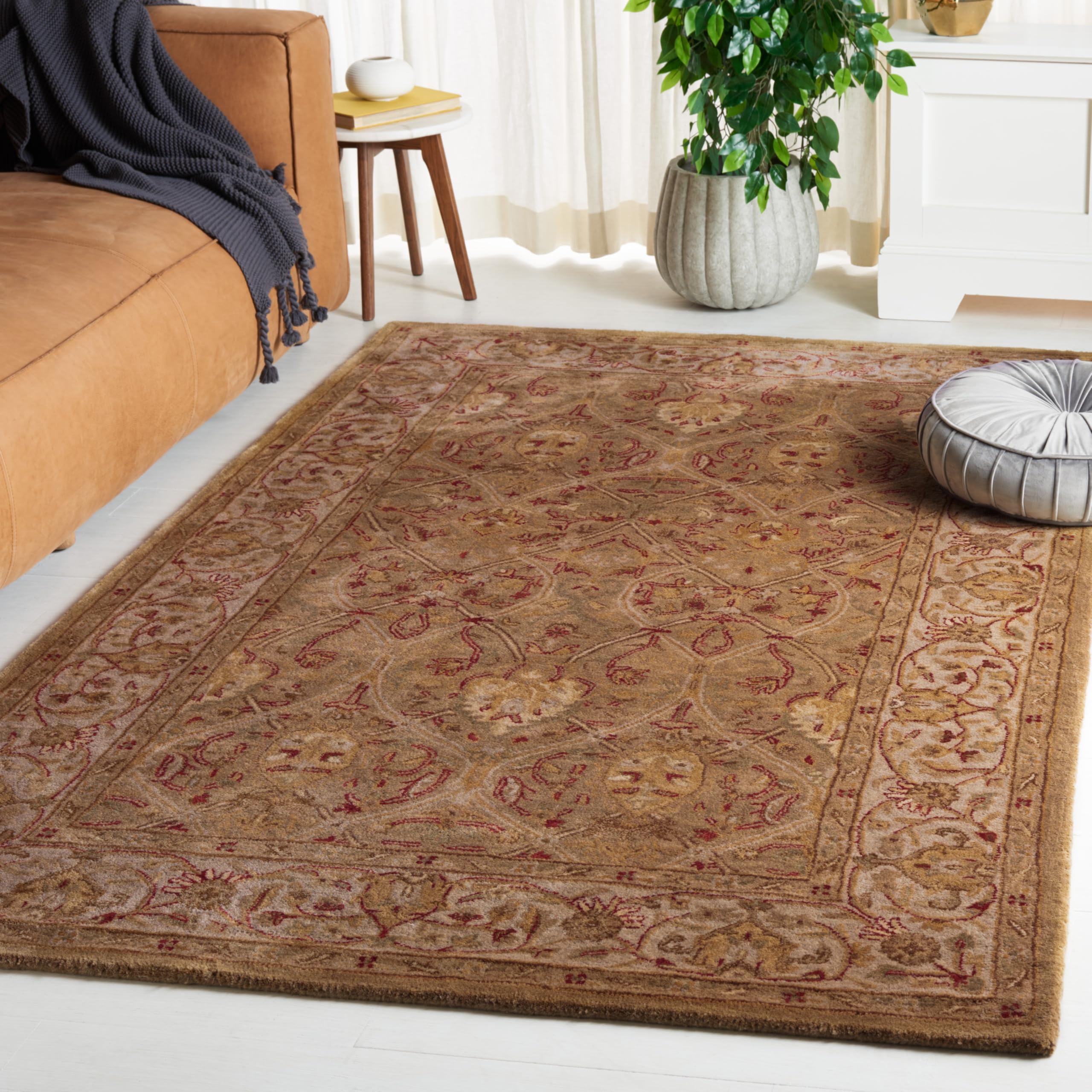 SAFAVIEH Persian Legend Collection Handmade Wool Area Rug - 6' x 9', Moss & Beige, Traditional Oriental Design for High Traffic Living Room & Bedroom | Durable Floor Covering for Home Decor & Interior Design (PL819G)