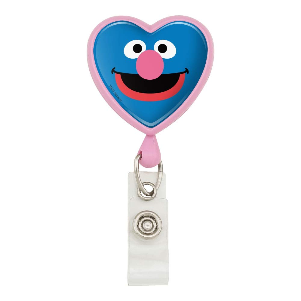 Sesame Street Grover Face Heart Lanyard with Retractable Reel - Cute ID Badge Holder for Teachers, Nurses, Office Workers - Perfect for Conventions, Schools & Workplaces