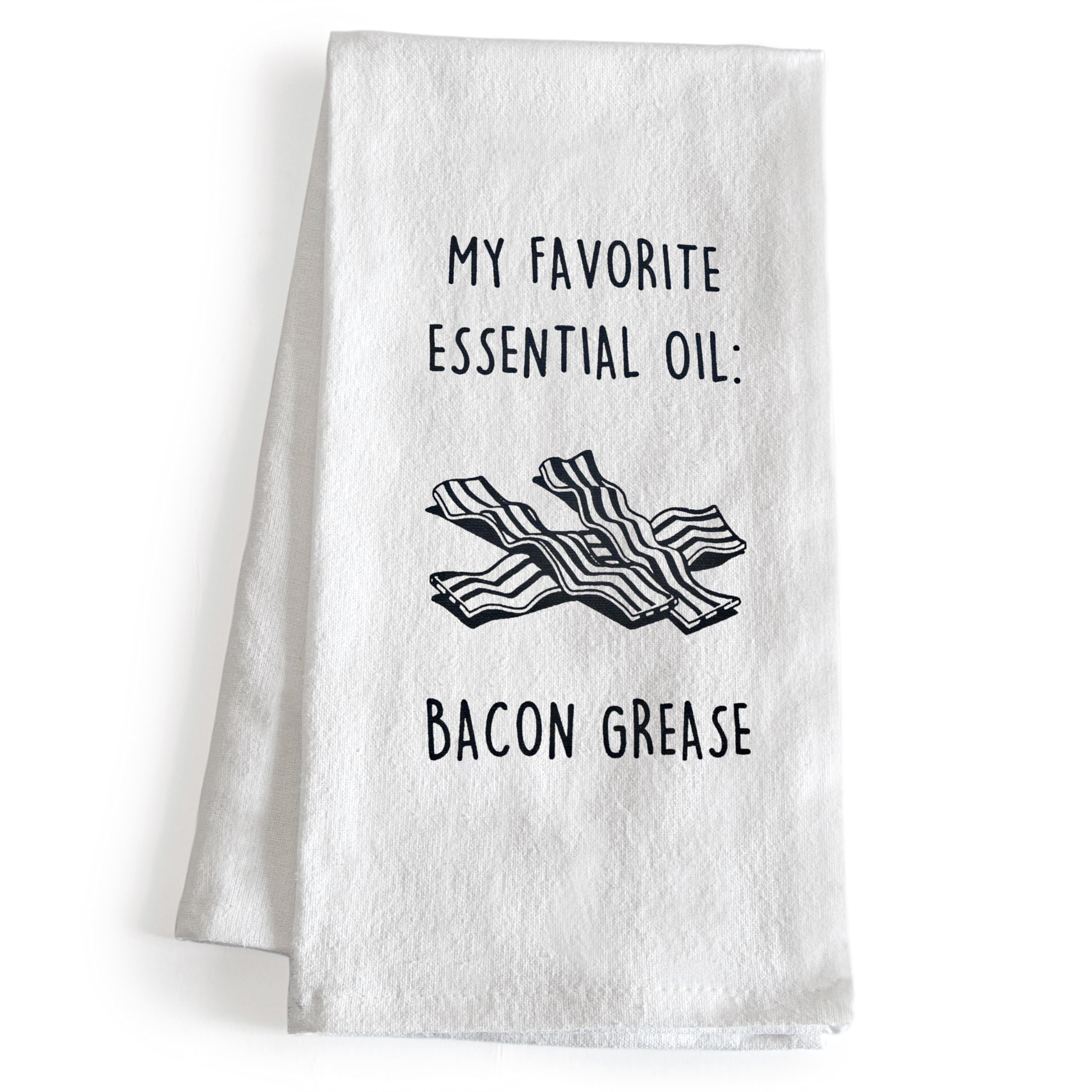 18x24 Inch Funny Kitchen Towel with 'My Favorite Essential Oil: Bacon Grease' Saying - Absorbent Dish Towel for Cooking, Baking & Decor - Humorous Hand Towel & Tea Towel for Gifts & Home Decor