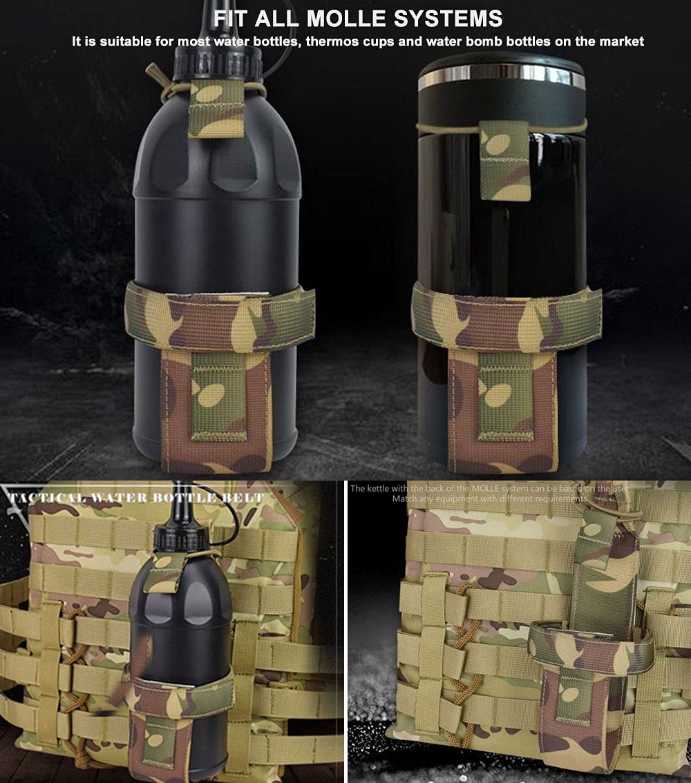Tactical MOLLE Water Bottle Pouch - Adjustable EDC Hydration Carrier for Hiking, Running, Camping & Outdoor Activities (Black) - Perfect for Military, Hunting & Travel Gear Accessories
