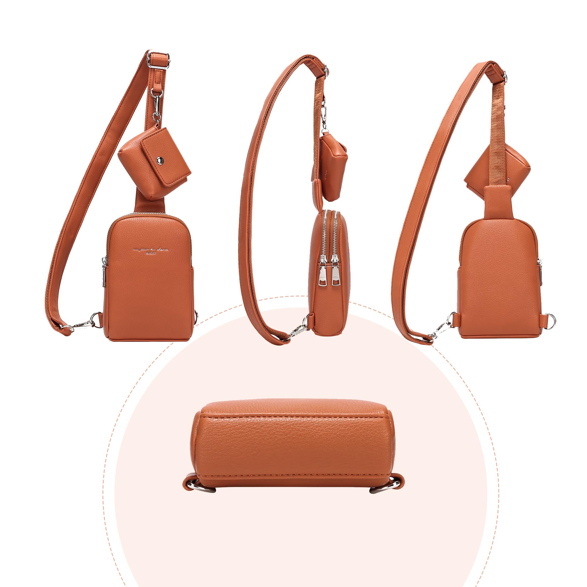 INICAT Genuine Leather Crossbody Bag for Women - Small Sling Bag with Adjustable Strap, Fashionable Fanny Pack Purse - Perfect for Travel, Shopping & Daily Use