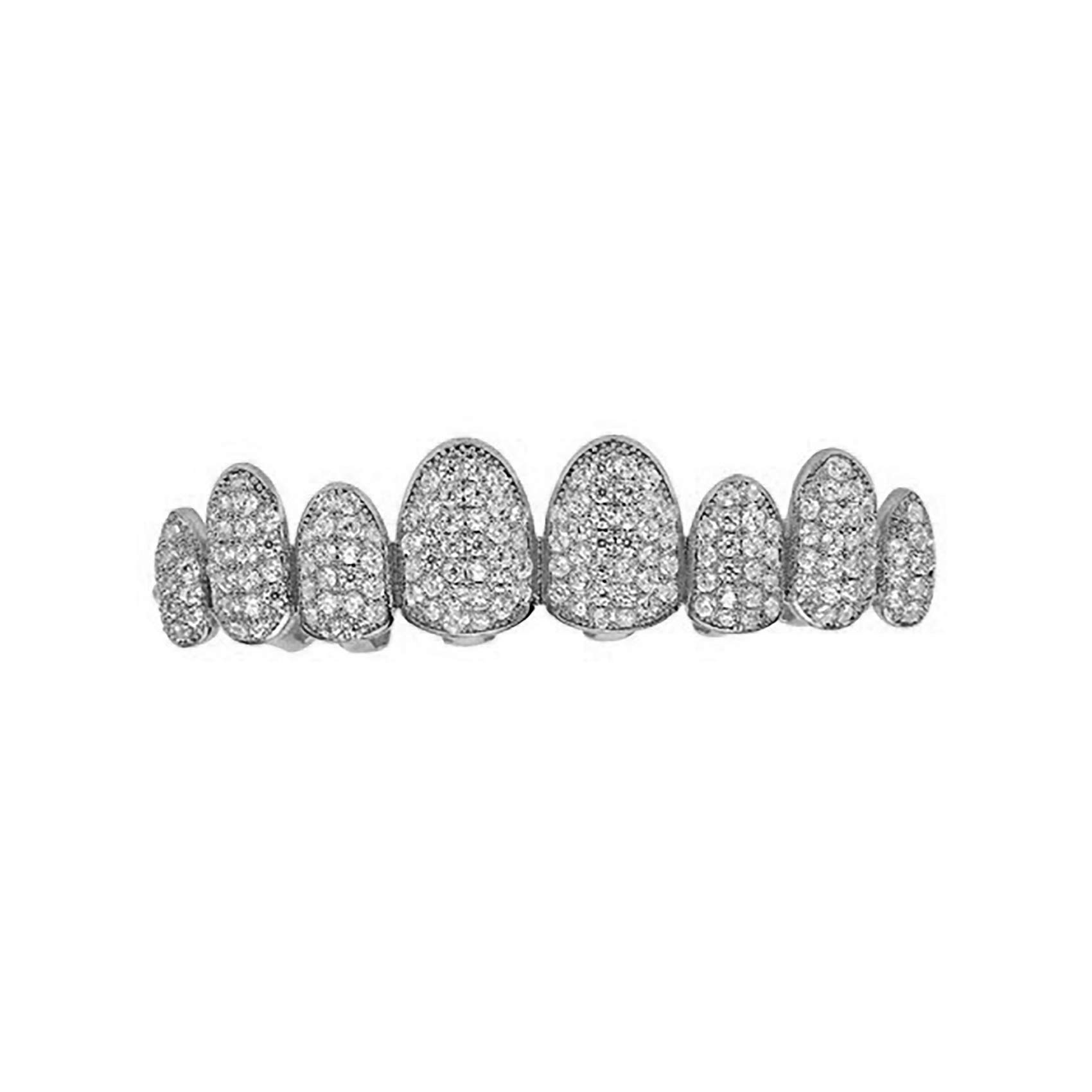 14K White Gold Joker Grillz Set - Top & Bottom 8 Teeth for Hip Hop Style | Perfect for Rappers, Performers & Costume Parties