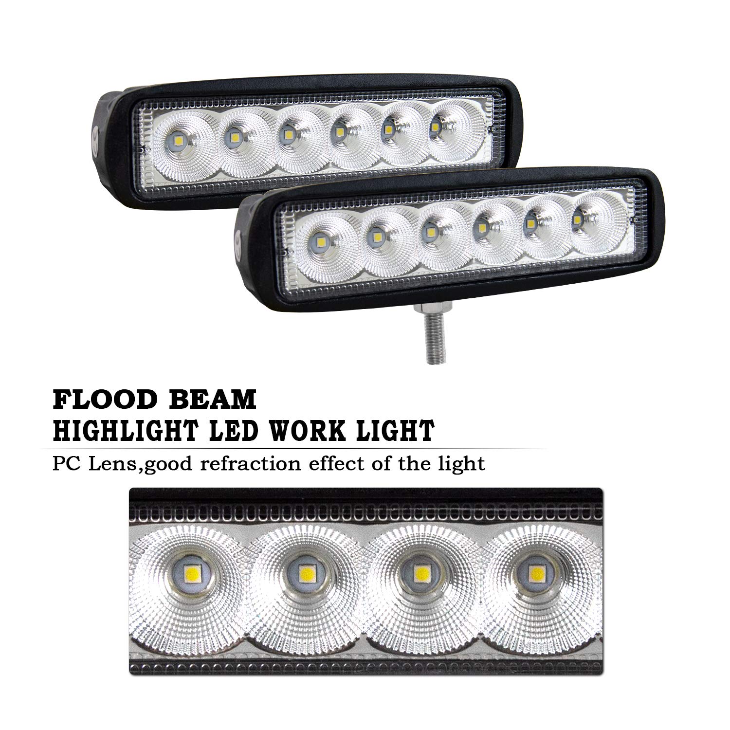 SKYWORLD 2-Pack 6-Inch 18W LED Flood Work Lights - Waterproof Off-Road Fog Lamps for 4WD, SUV, ATV, Truck & Boat (12V/24V) - Perfect for Night Driving, Camping & Marine Use