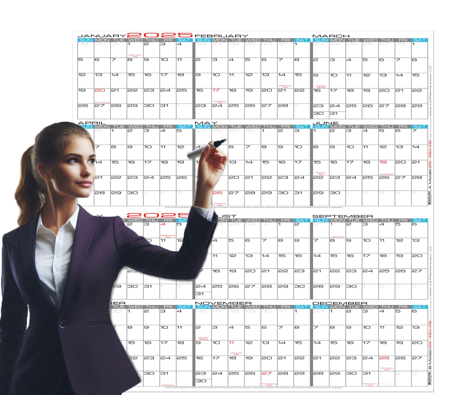 JJH Planners 2025 Jumbo Wall Calendar 48