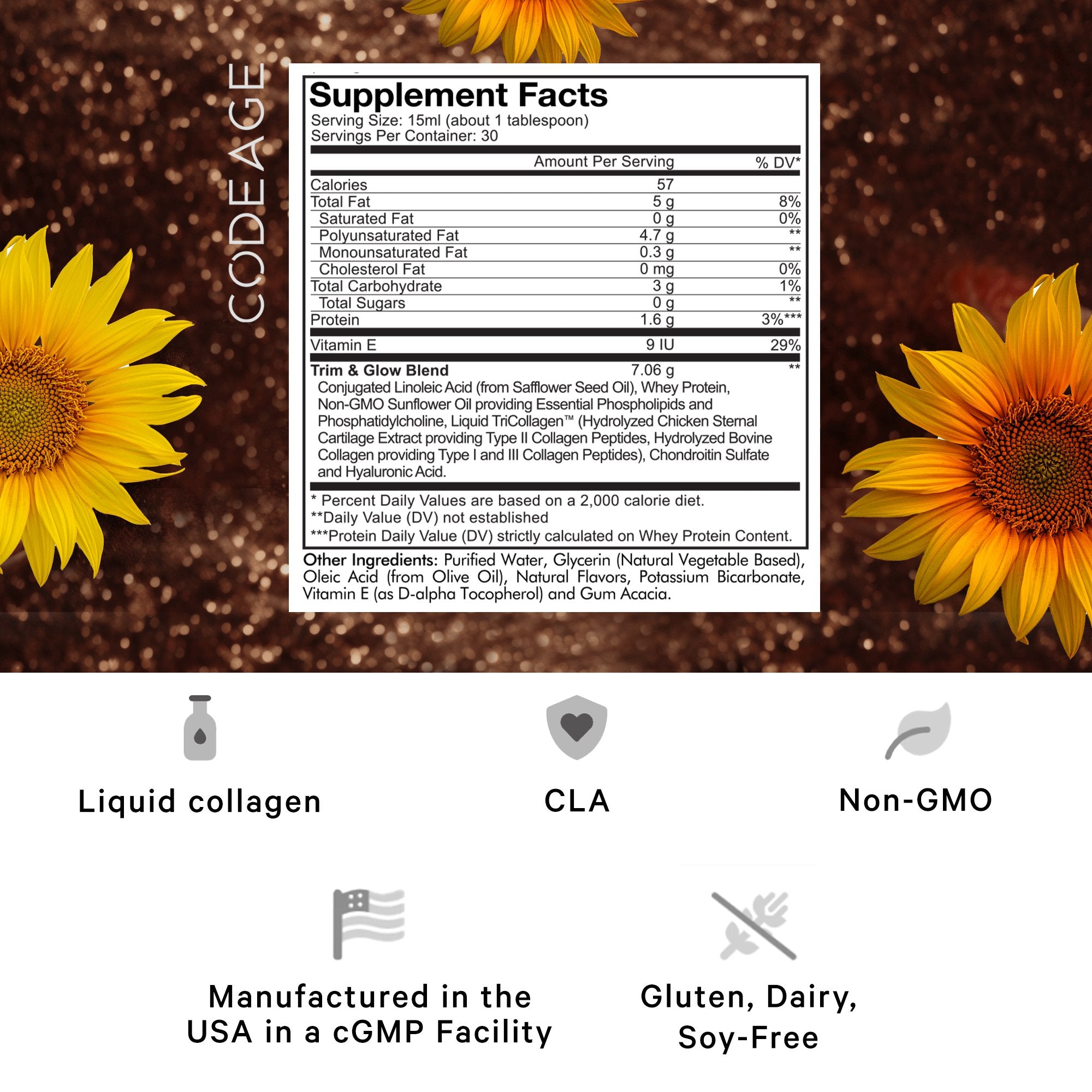 Codeage Liquid Collagen Trim & Glow Supplement - Hydrolyzed Collagen Peptides for Skin, Hair & Joint Support - Anti-Aging & Weight Management Drink Mix - Perfect for Daily Wellness Routine & Beauty Regimen