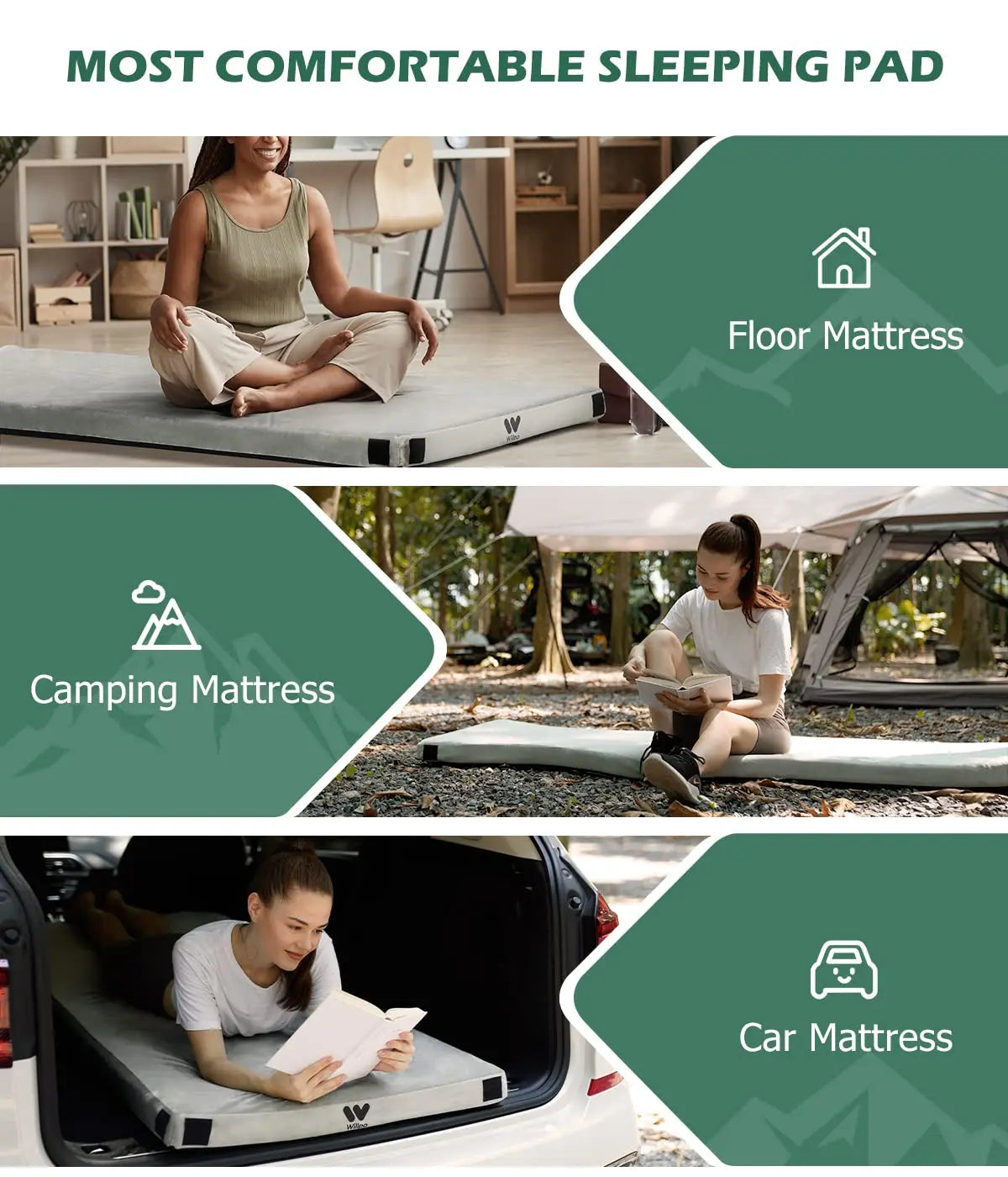 CertiPUR-US Certified Memory Foam Camping Mattress for Kids - Lightweight & Portable for Outdoor Adventures, Sleepovers, and Travel