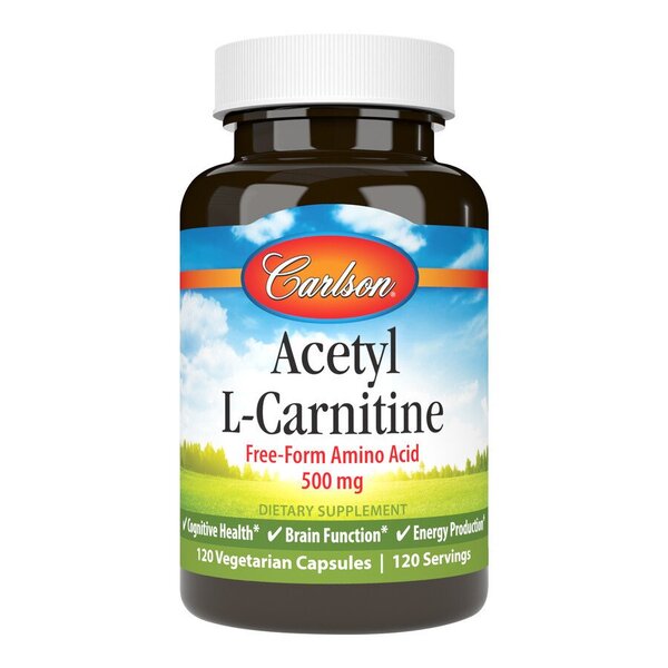 Carlson Labs Acetyl L-Carnitine 500mg - 120 Vegan Capsules for Energy, Brain Function & Weight Management | Dietary Supplement for Focus & Metabolism Support