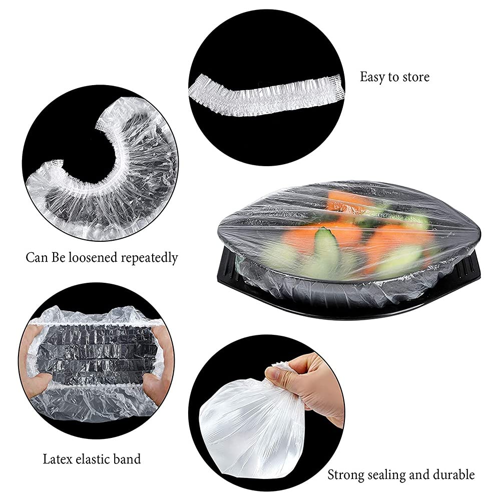 Ochine 100-Pack Elastic Food Storage Covers | Stretchable Bowl Covers with Elastic Edges | Reusable Plastic Food Wrap for Freshness | Perfect for Fruit Preservation, Meal Prep & Leftovers Storage | Ideal for Kitchen, Picnics & Party Food Display