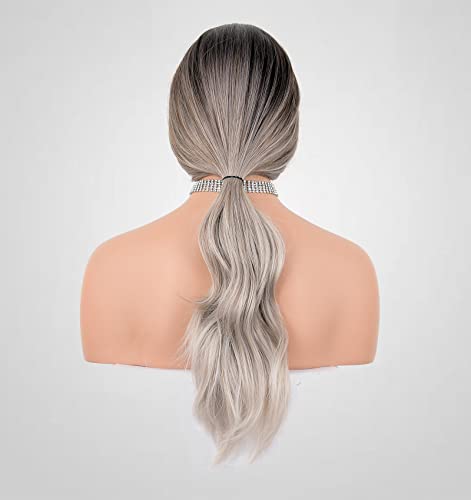 Wavy Silver Platinum Grey Mixed Synthetic Wig for Women - Perfect for Cosplay, Halloween, and Daily Fashion