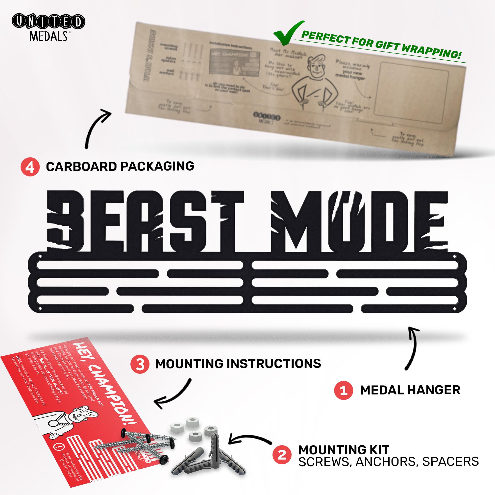Beast Mode Steel Medal Hanger Display Rack - Premium Wall Mounted Award Organizer for Sports Trophies, Military Medals & Competition Ribbons - Perfect for Home, Office or Gym Decoration