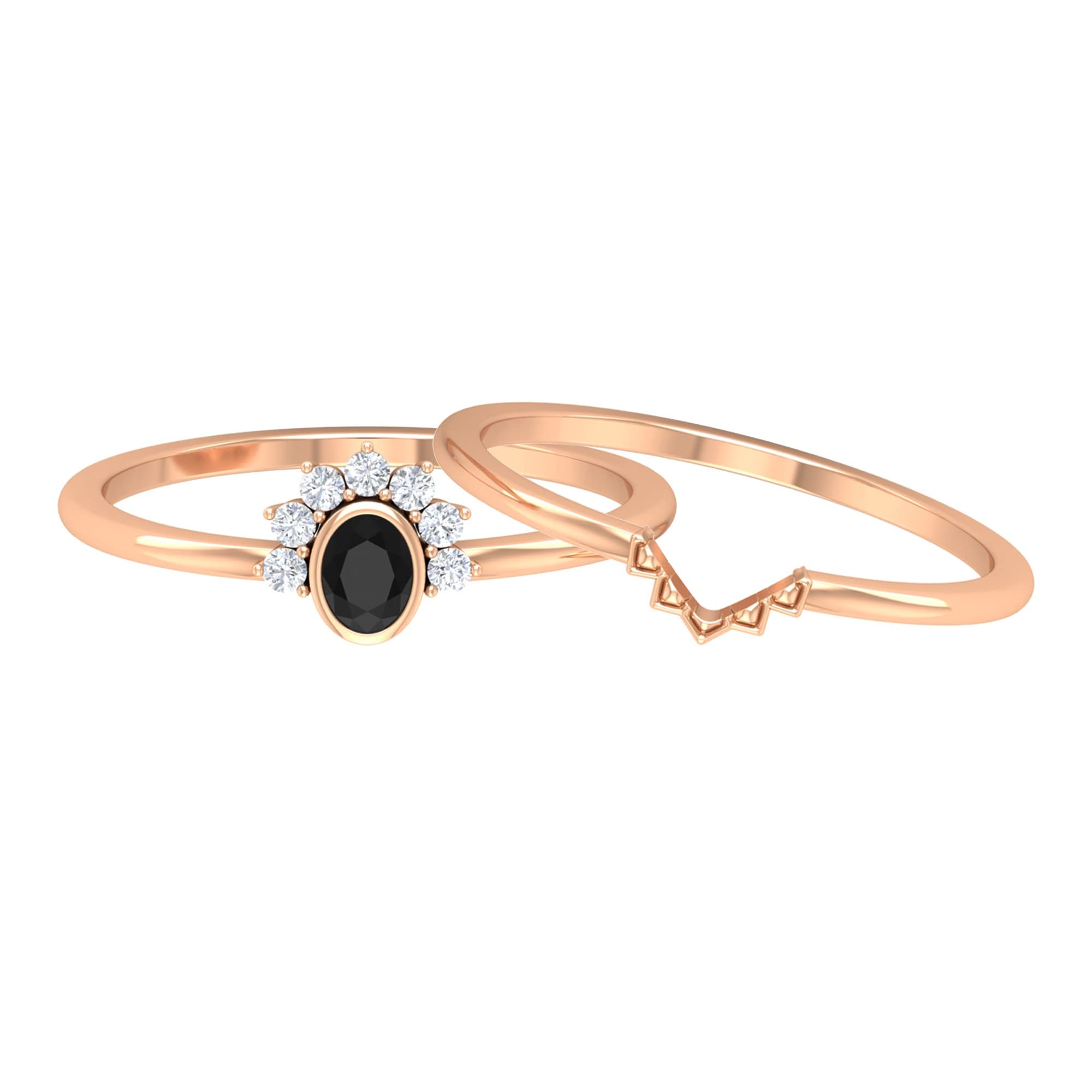 1/4 CT Black Spinel and Diamond Wedding Ring Set in 14K Solid Gold - Minimalist Bridal Ring Set for Women - Perfect for Engagement, Anniversary, and Everyday Elegance