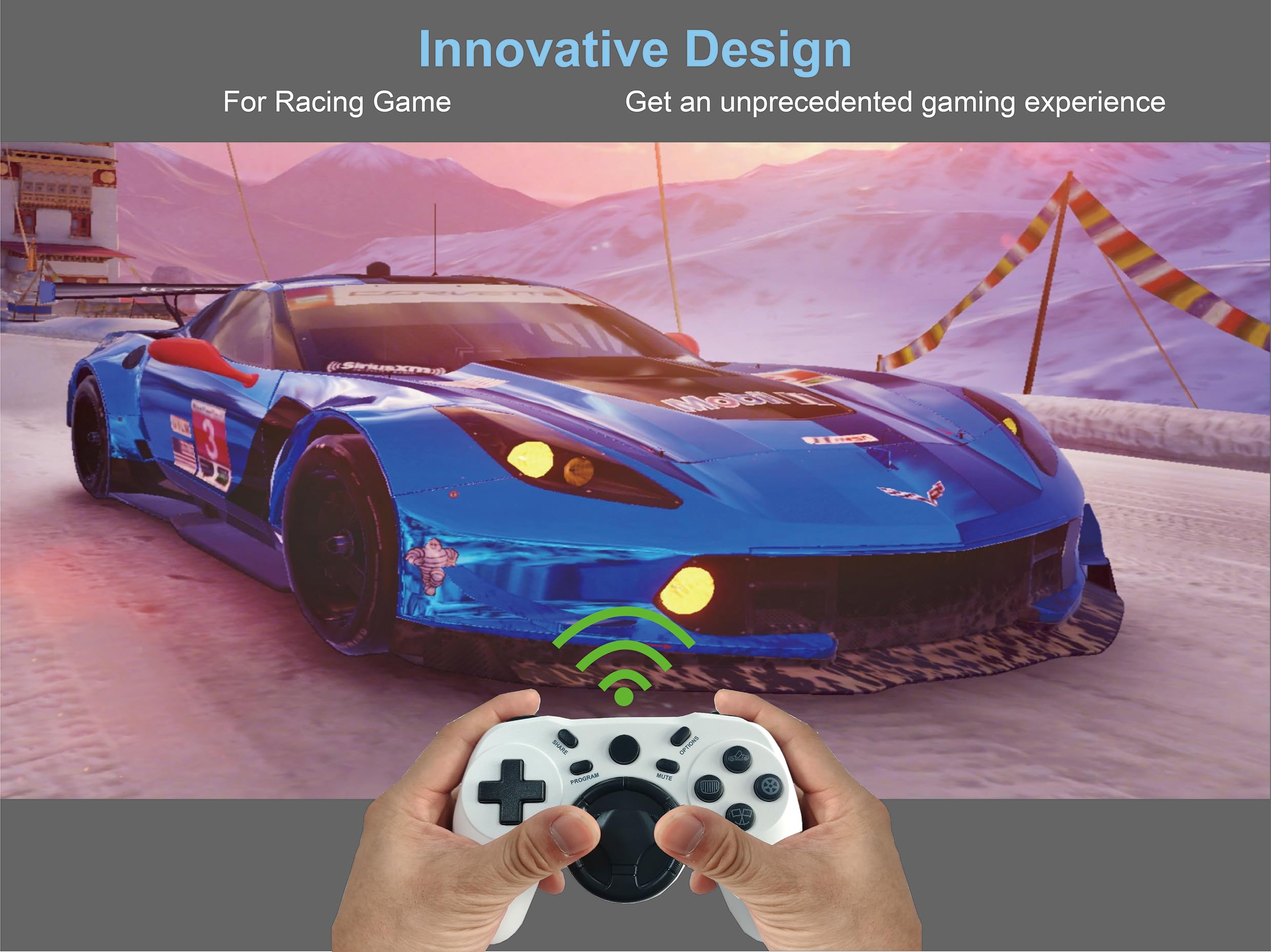 Wireless Racing Wheel for PS4, PS4 Slim & PS4 Pro - Compatible with Steam, Android, iOS & Mac - 2 Remappable Buttons (White) | Perfect for Racing Games, Simulation Driving & Gaming Enthusiasts