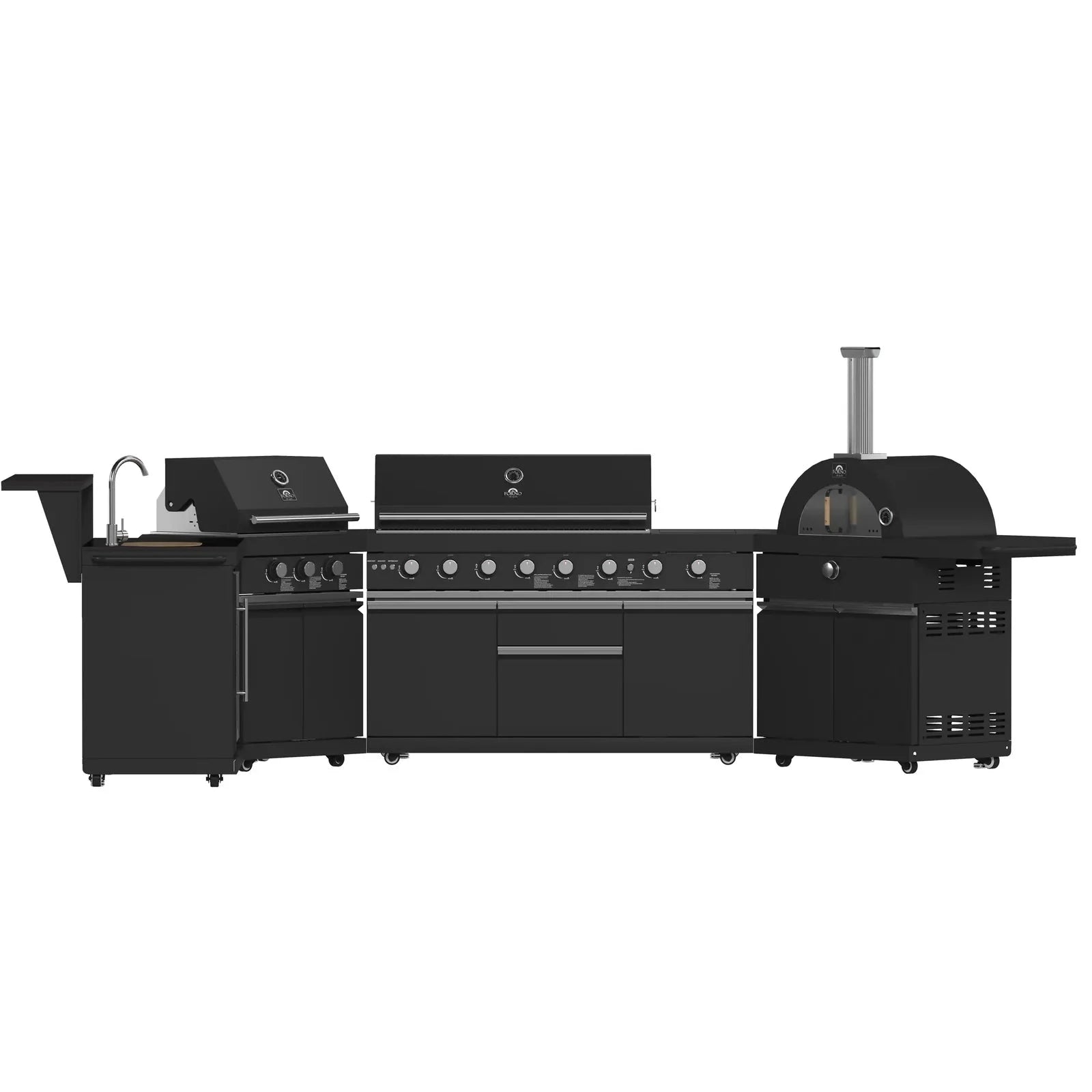 Forno All'Aperto FODKT2568BLK Outdoor Kitchen Set - Premium Stainless Steel BBQ Grill Island with Side Burner & Storage - Perfect for Backyard, Patio, and Poolside Entertaining