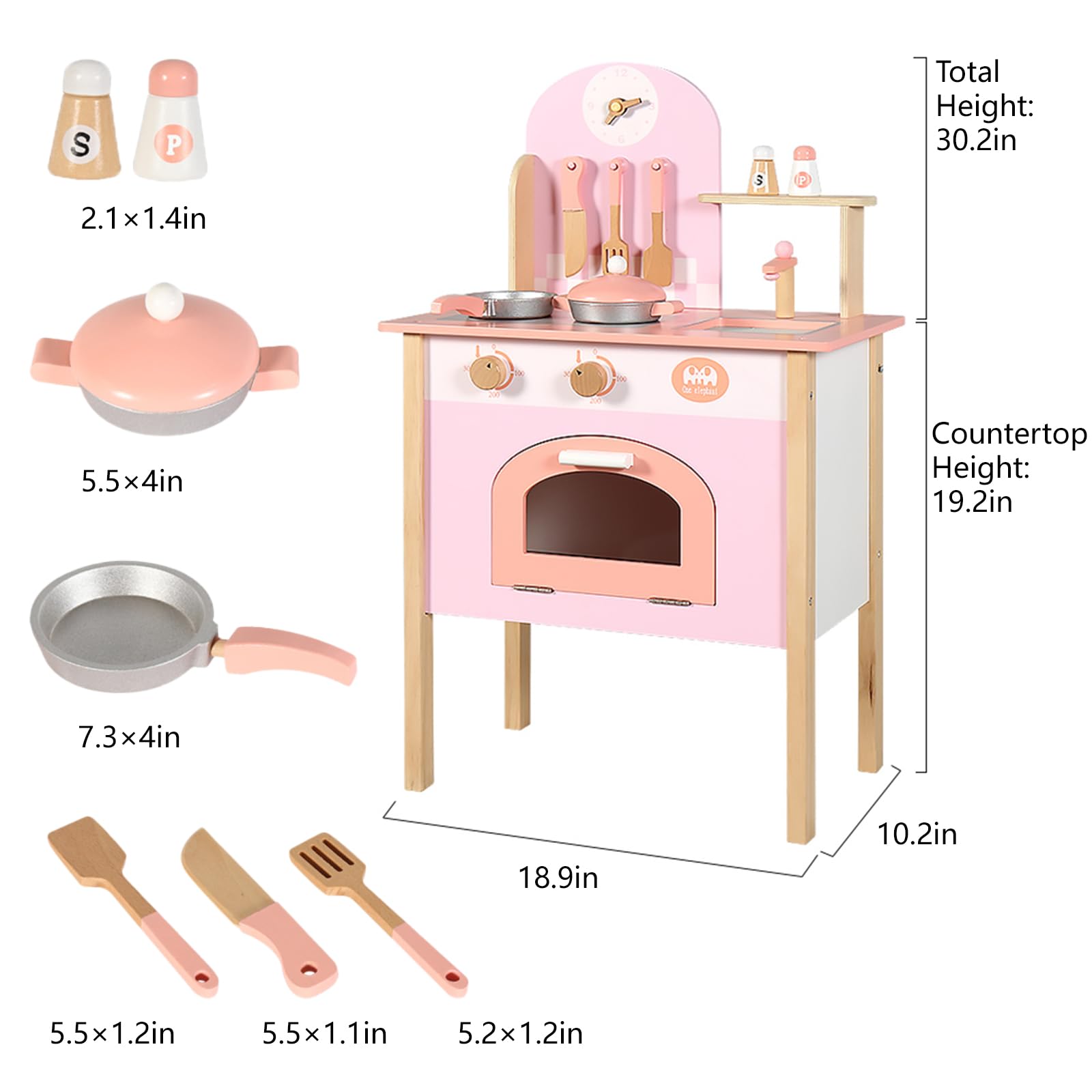 Wooden Pink Kitchen Playset for Kids - Pretend Play Kitchen Utensils & Accessories, Montessori Learning Toy, Pretend Cooking Playset for Girls 3+, Ideal for Home & Preschool Playrooms