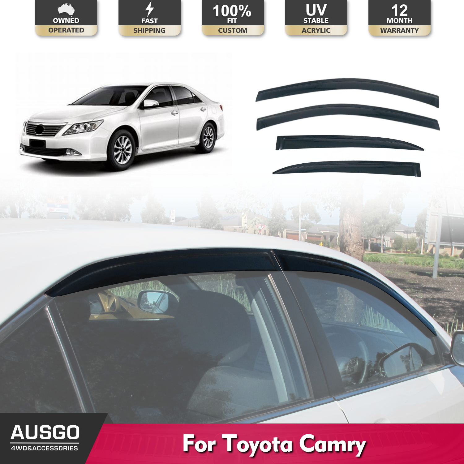 2006-2012 Toyota Camry Car Window Weather Deflectors - Rain Guards & Wind Deflectors for All-Weather Protection - Perfect for Rainy Days & Highway Driving