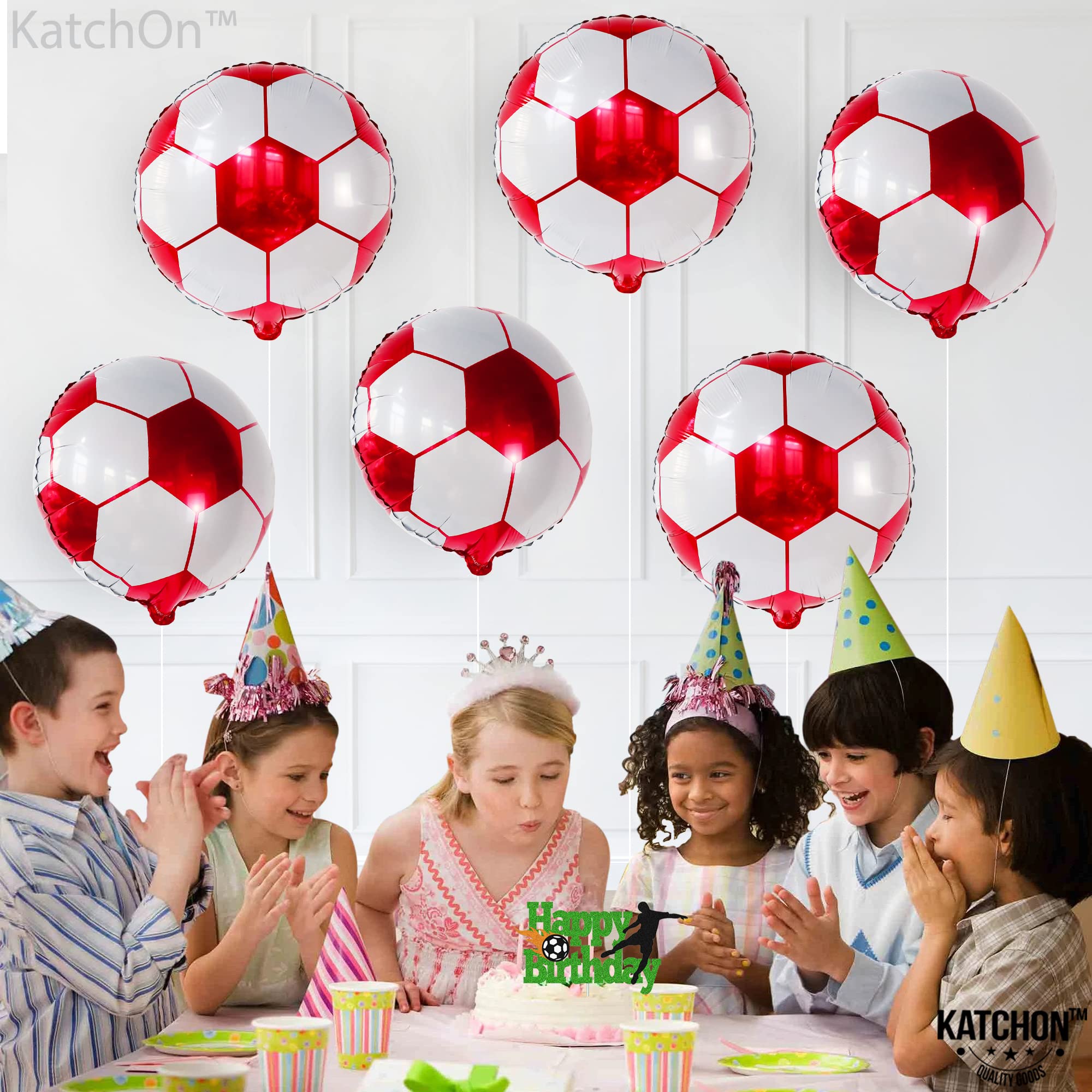 18-Piece Soccer Balloons Set - 18 Inch Large Round Foil Balloons for Soccer Birthday Party Decorations (Black, Red, Yellow) - Perfect for Soccer Themed Parties, Baby Showers & Game Day Decor
