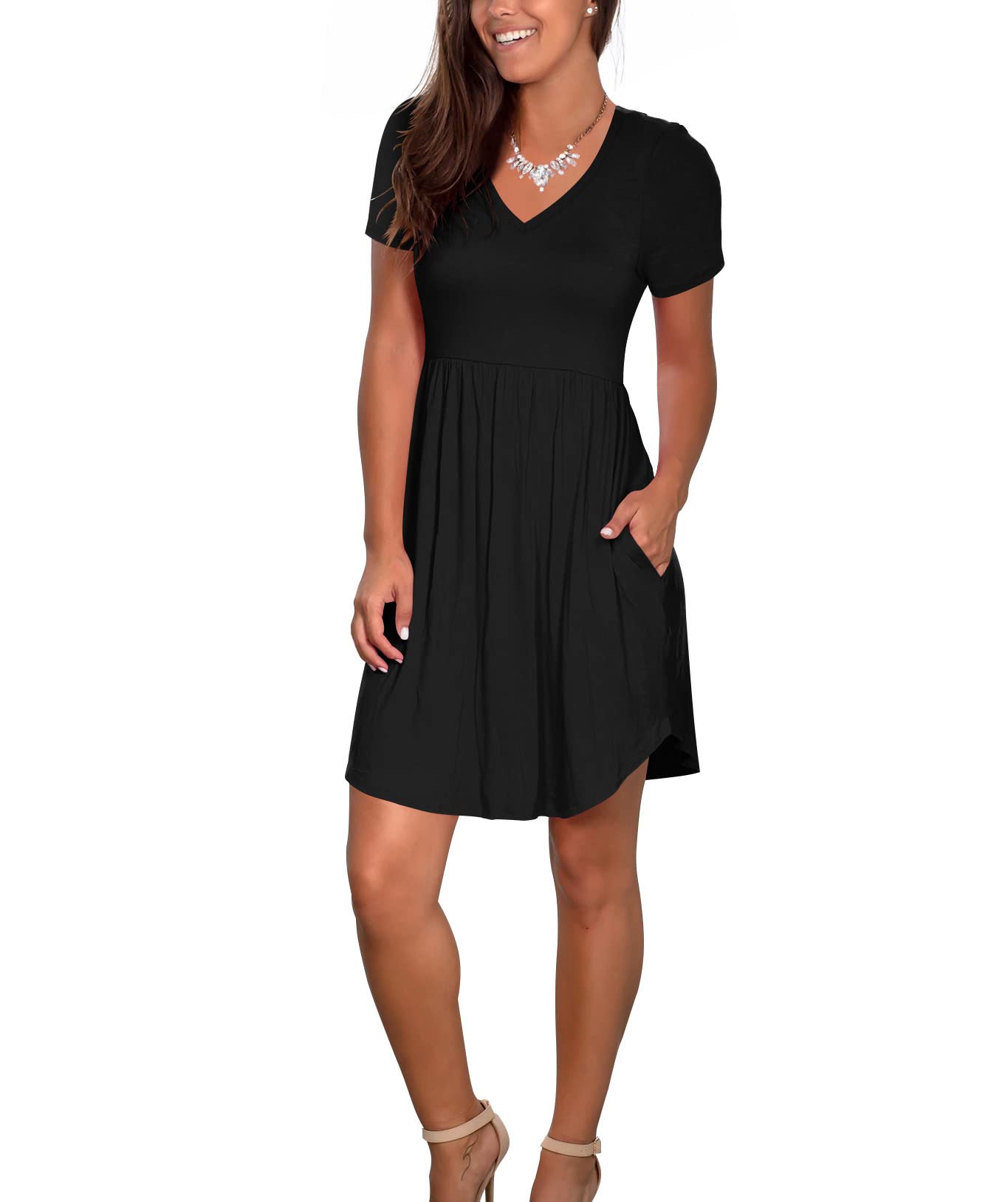 Atizon Women's Casual Short Sleeve Crew Neck Tunic Dress - Flowy Summer Beach Dress for Women | Perfect for Vacation, Poolside Lounging & Casual Outings