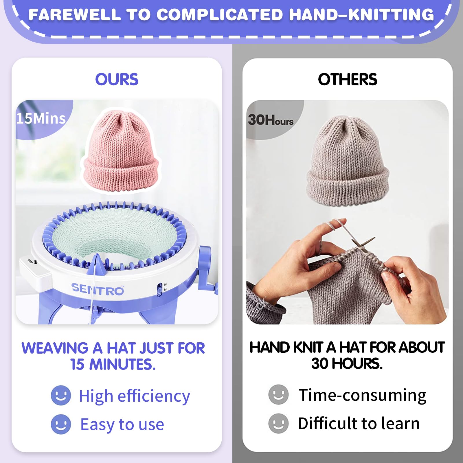 SENTRO 48-Needle Smart Knitting Machine with Row Counter - DIY Double Knit Crochet Loom Kit for Adults - Perfect for Handmade Scarves, Hats & Home Decor Projects
