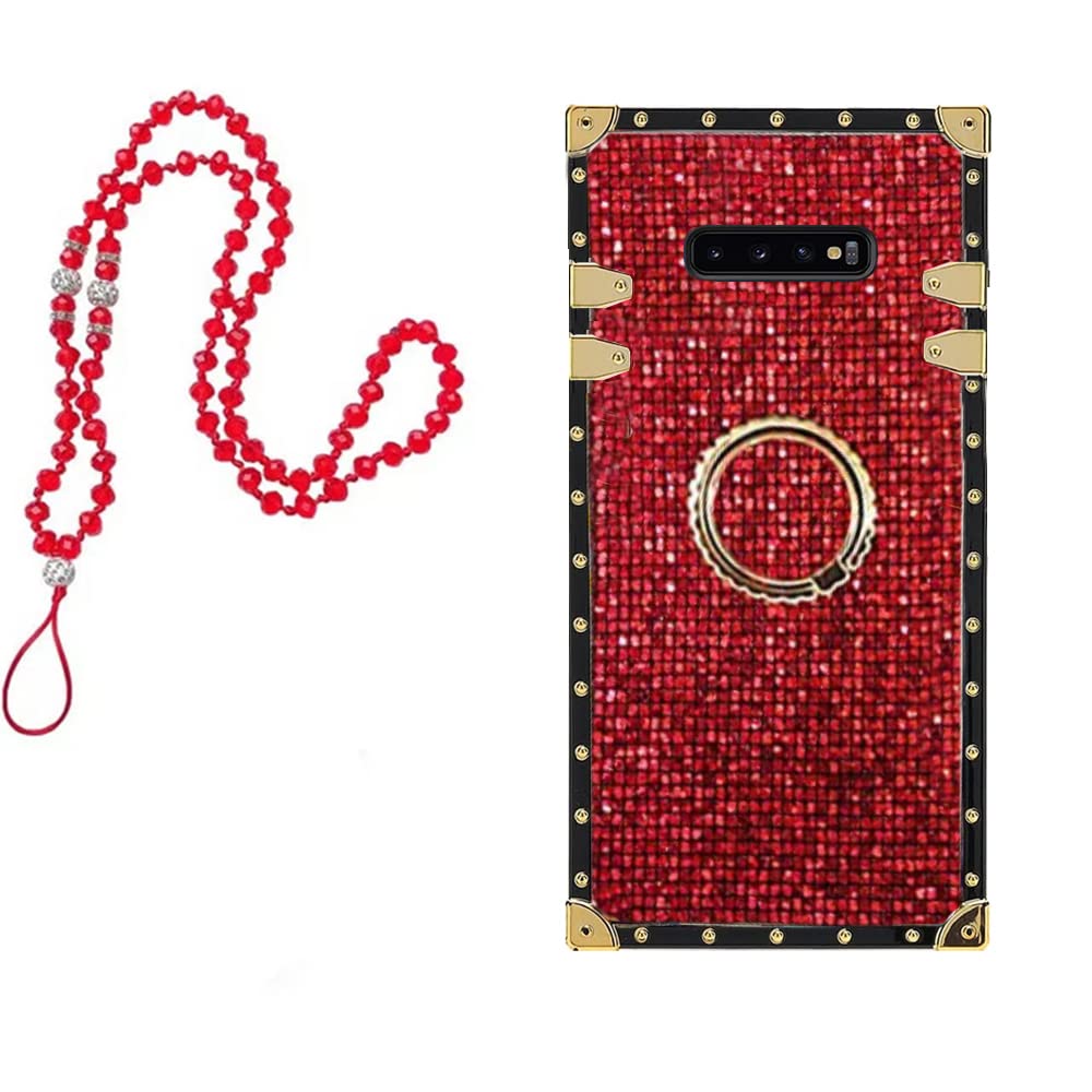 Luxury Bling Glitter Sparkle Cute Gold Corner Soft Shock-Absorption Phone Case for Samsung Galaxy S8 Plus with Strap - Red | Perfect for Parties, Travel & Everyday Protection