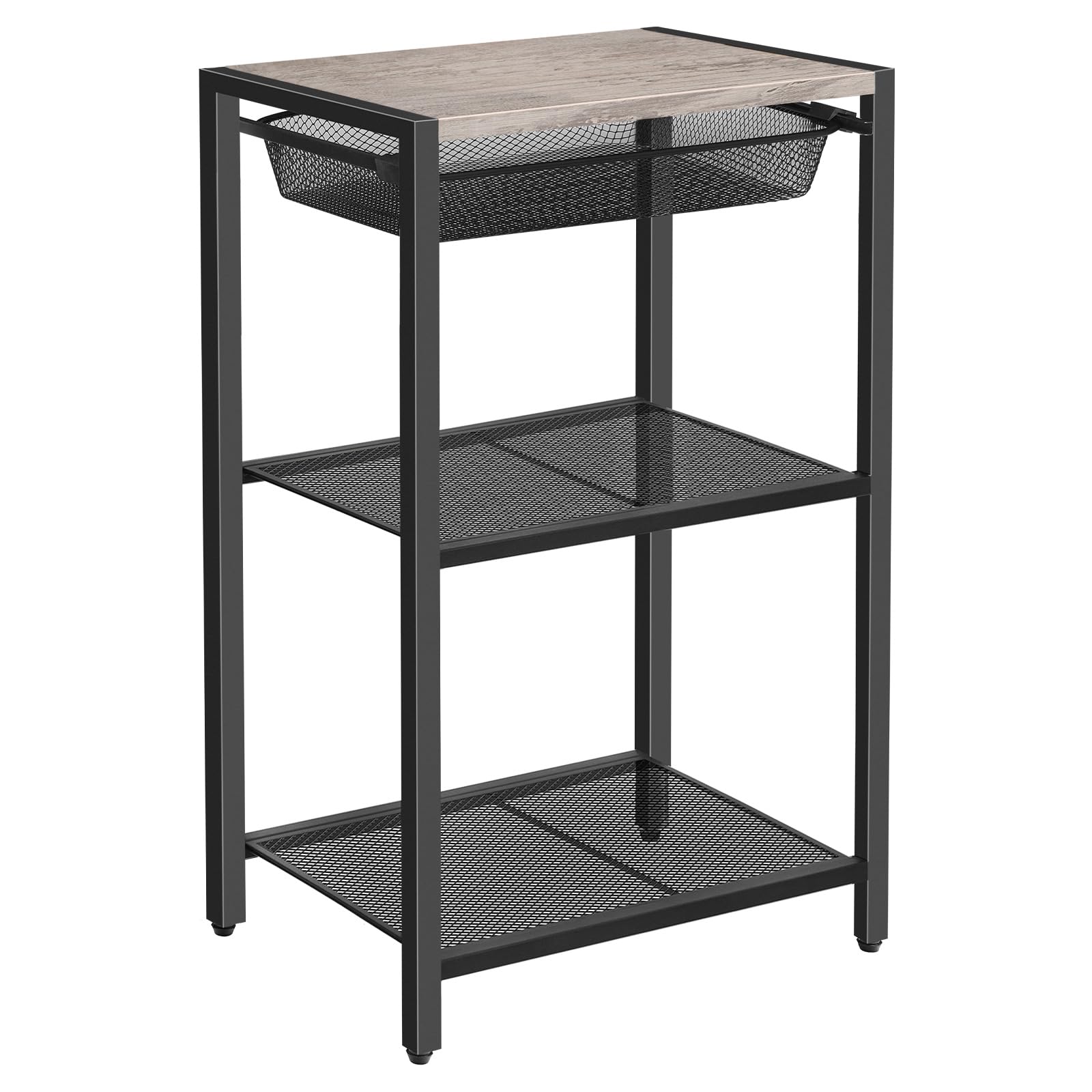 HOOBRO 28.7 Inch Industrial Side Table with 3-Tier Storage & Adjustable Metal Mesh Basket - Modern End Table for Living Room, Bedroom, Office - Perfect for Small Spaces, Nightstand, Coffee Table Alternative (Greige BG06DH01)