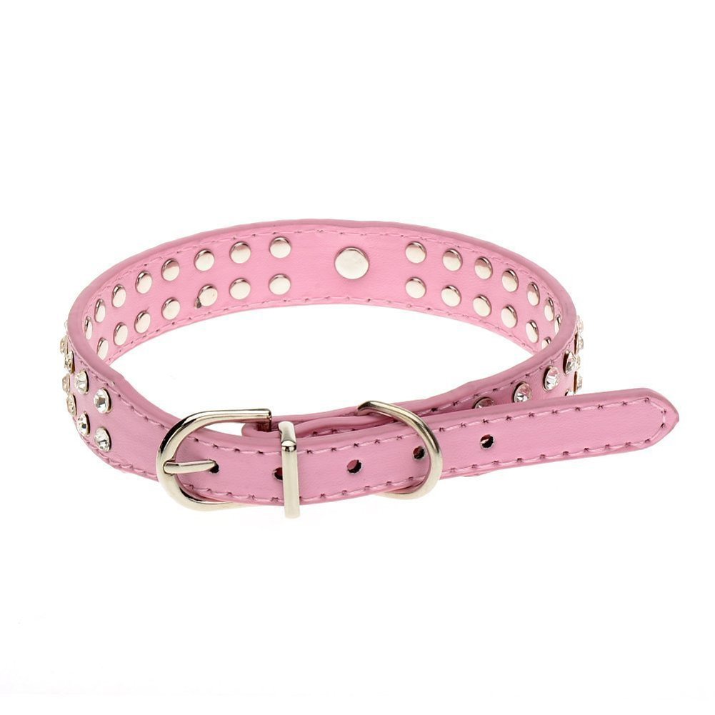Sparkling Rhinestone Heart Studded Leather Dog Leash & Collar Set - Pink Medium Size for Small to Medium Dogs | Perfect for Walks, Pet Fashion & Special Occasions