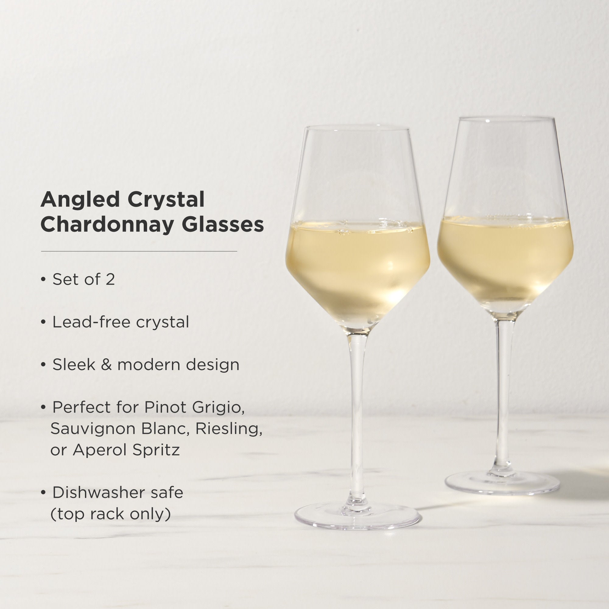 Premium Raye Angled Crystal Chardonnay Wine Glasses Set of 2 - Elegant Stemware for Fine Dining, Romantic Dinners & Wine Tasting Events