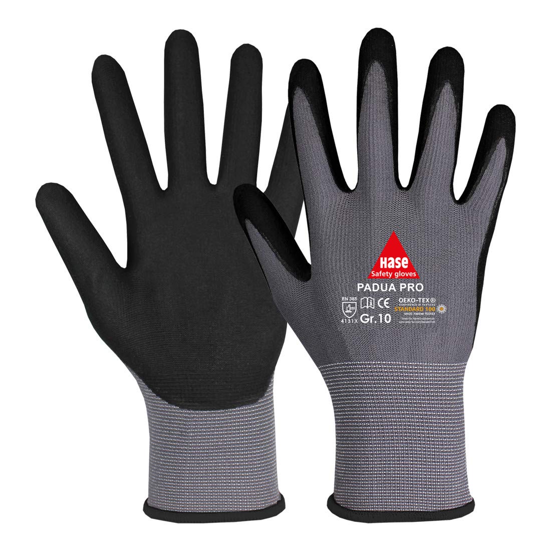 Hase Safety Gloves Padua Pro Polyester, Size 9 - 10 Pack - Durable Work Gloves for Construction, Gardening & DIY Projects