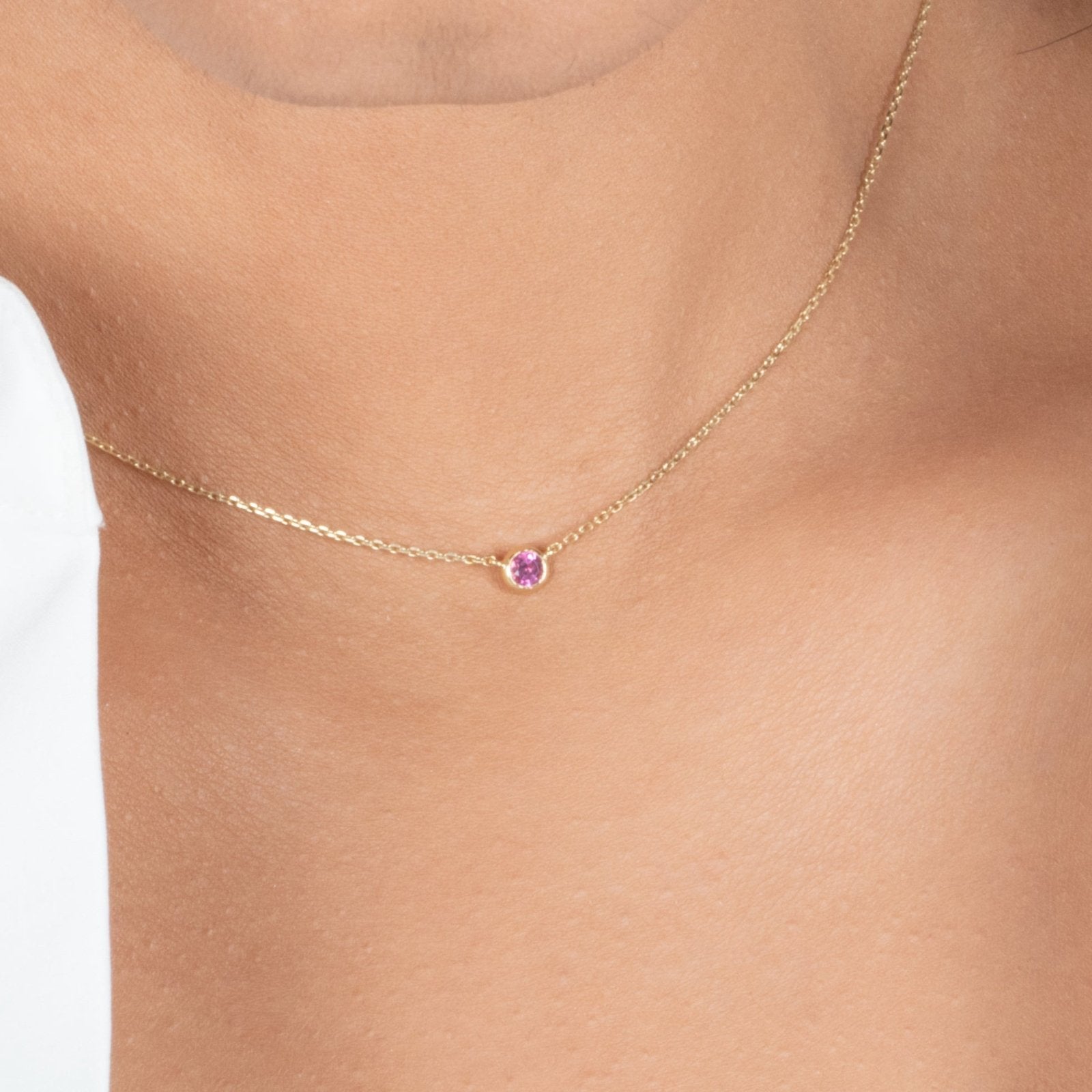 14k Yellow Gold Pink Tourmaline Station Necklace - Bezel Set Gemstone Jewelry for Women, Perfect for Valentine's Day Gifts & Everyday Elegance